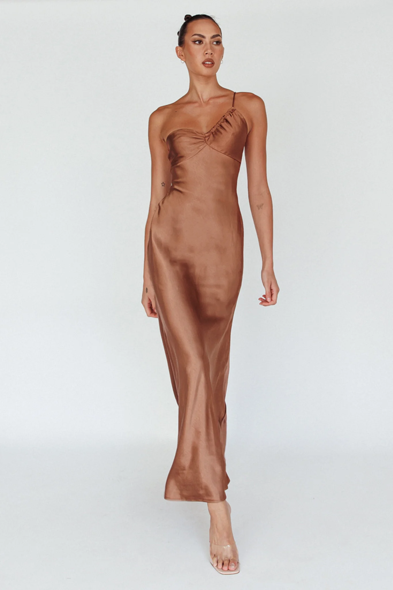 Twilight Tango One-Shoulder Maxi Dress Mocha - Sonourner