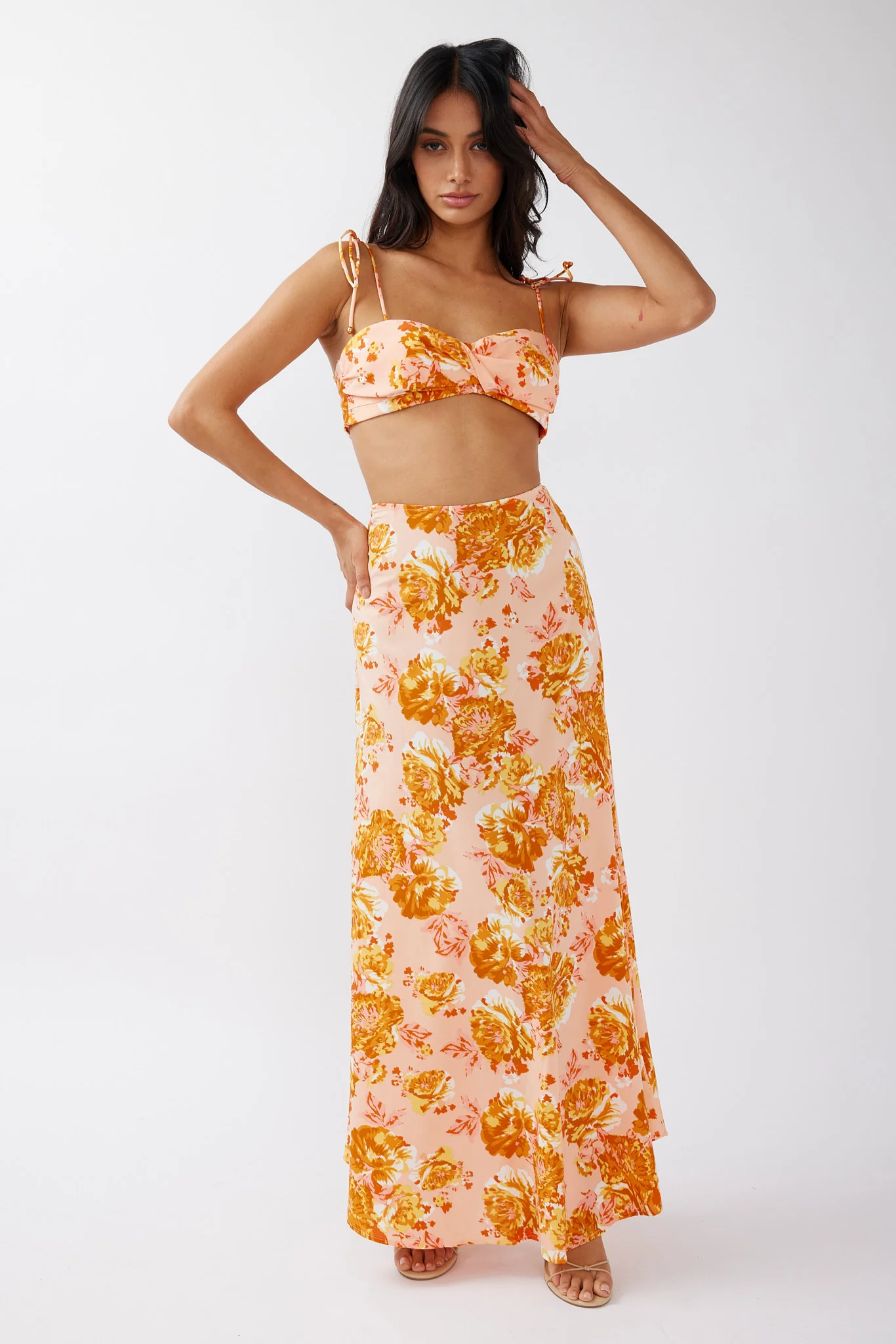 Gabbi Maxi Skirt Floral Print Orange - Sonourner