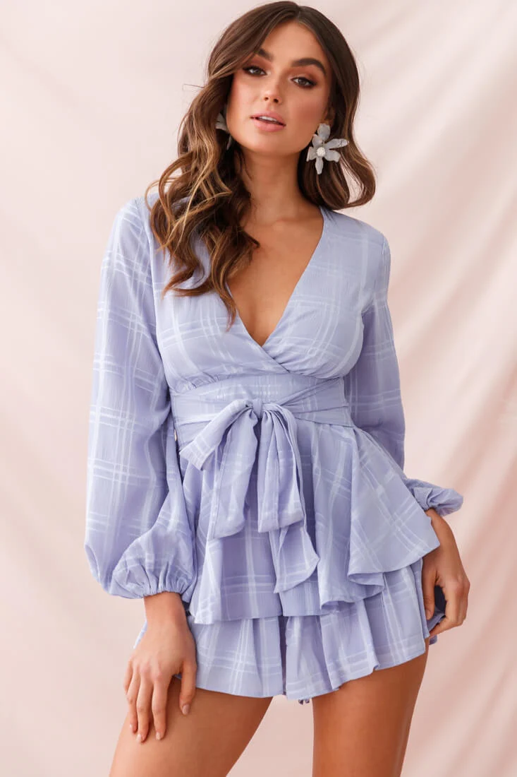 Maddox Fit & Flare Long Sleeve Romper Lavender - Sonourner