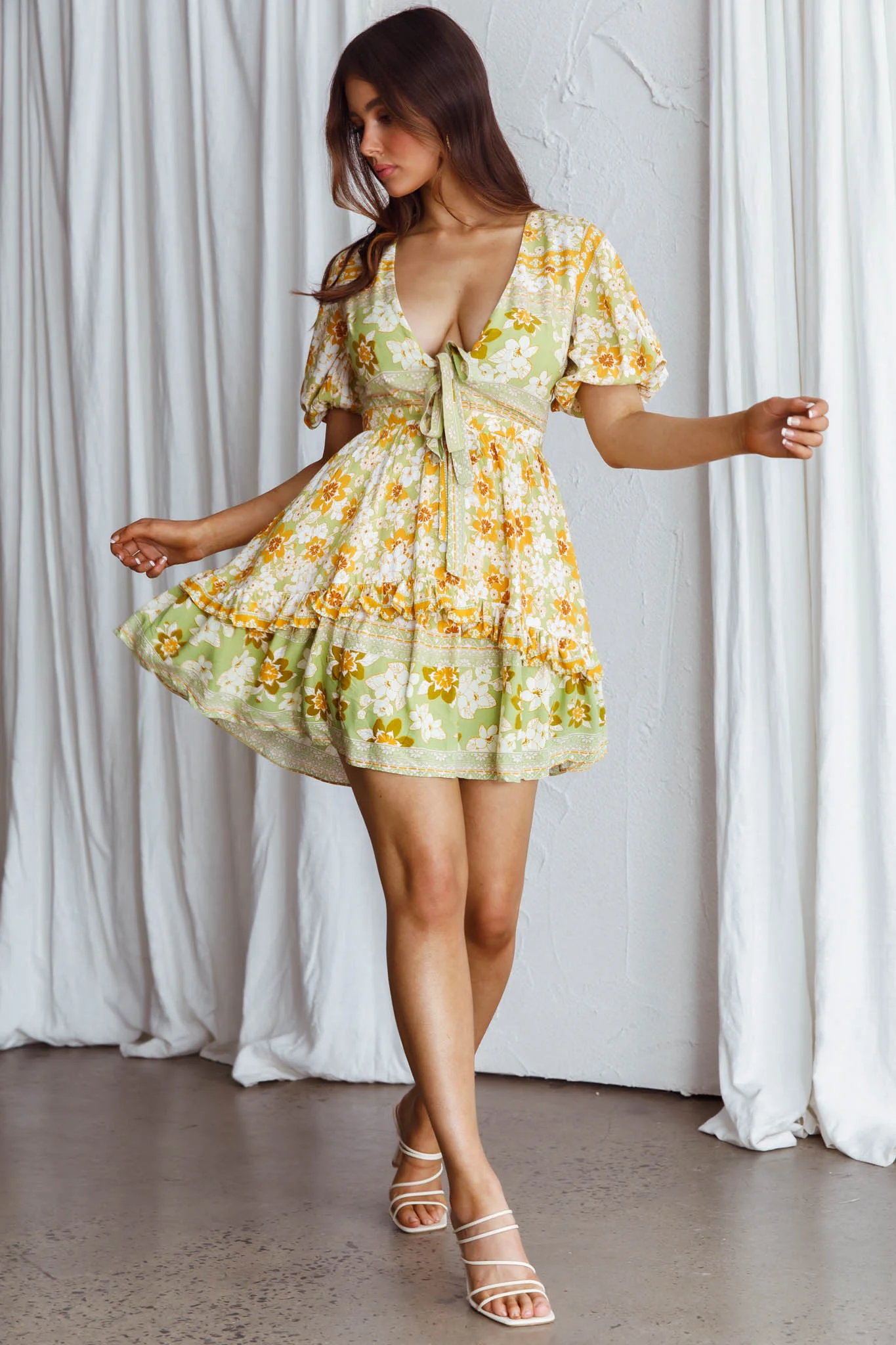 Rosy Tied Bust Mini Dress Floral Apple/Yellow - Sonourner