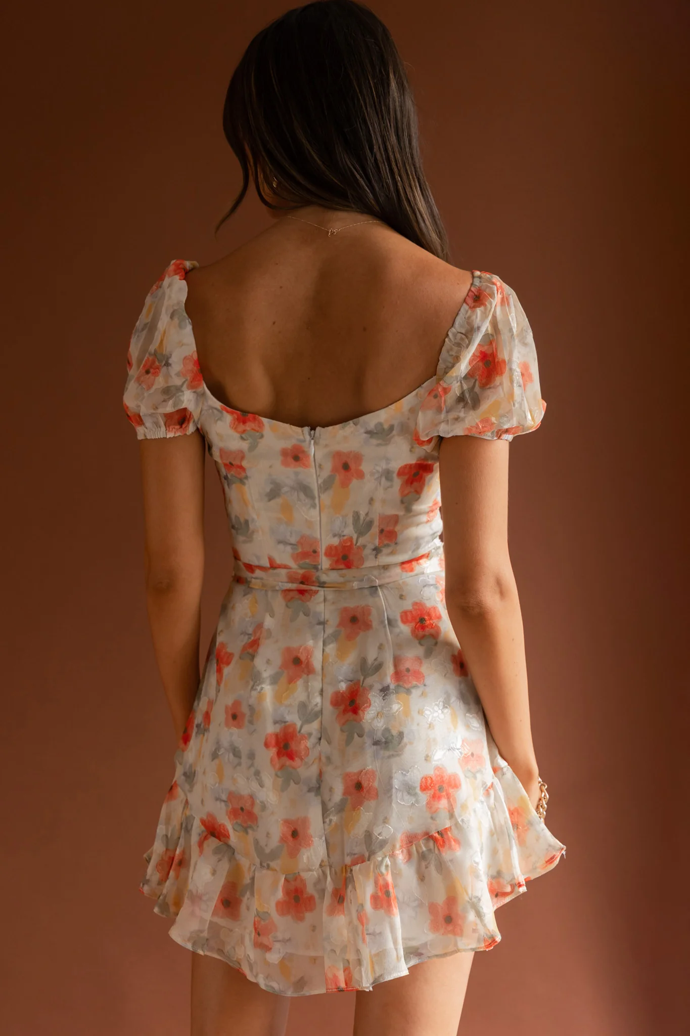 Make Memories Puff Sleeve Dress Floral Orange - Sonourner