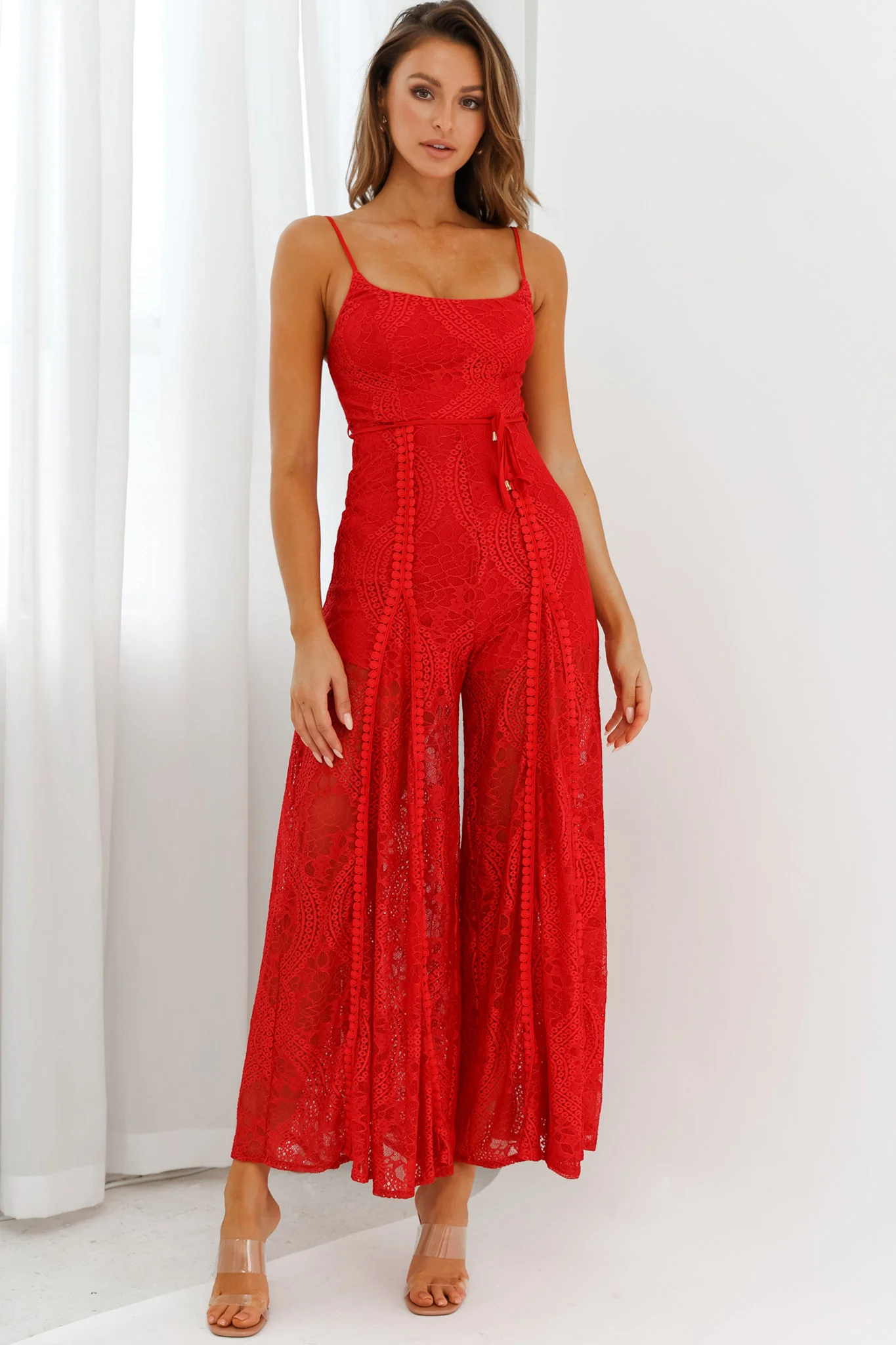 Palm Springs Lace Jumpsuit Red - Sonourner