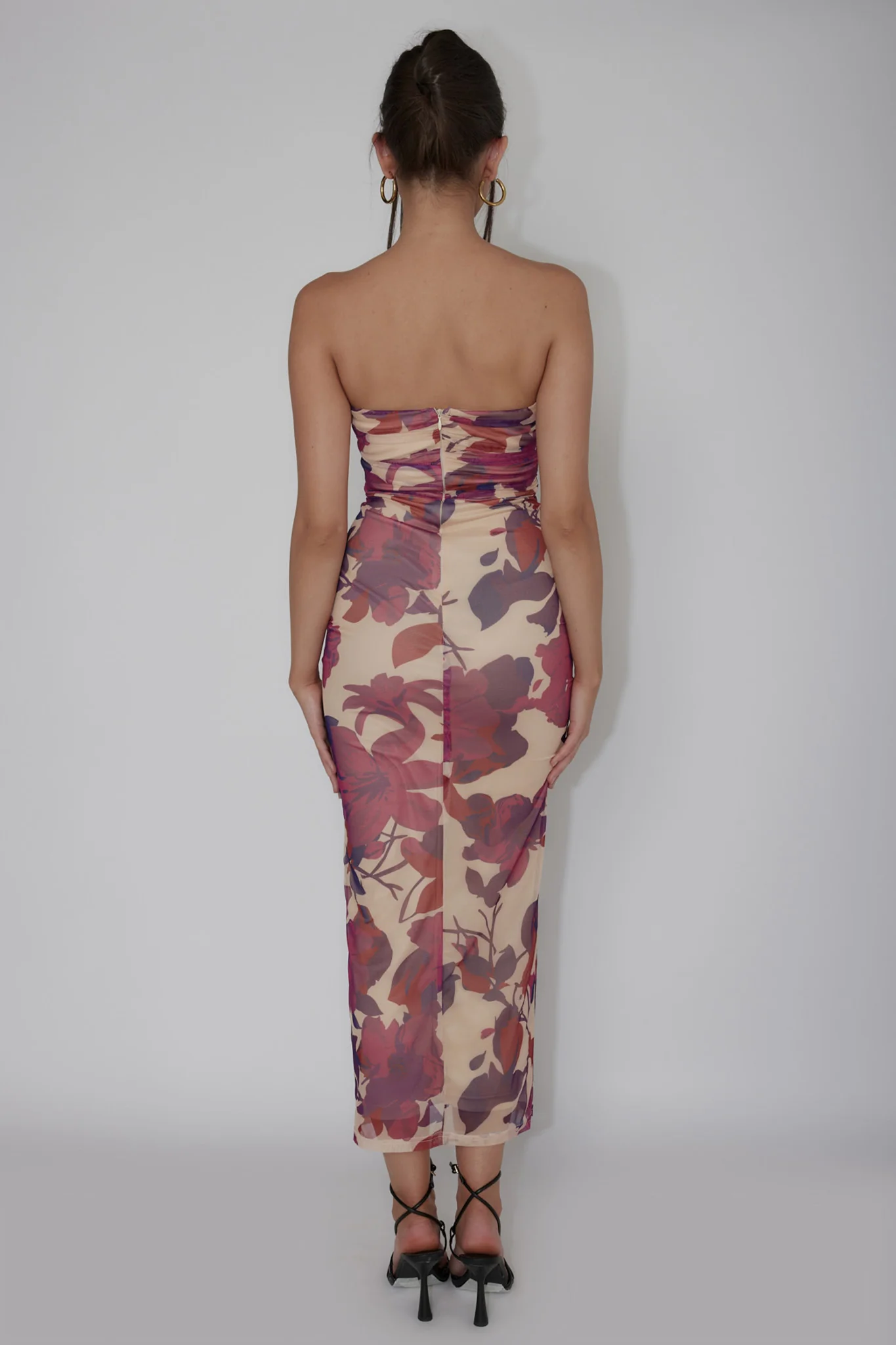 Lahita Strapless Midi Dress Floral Plum - Sonourner