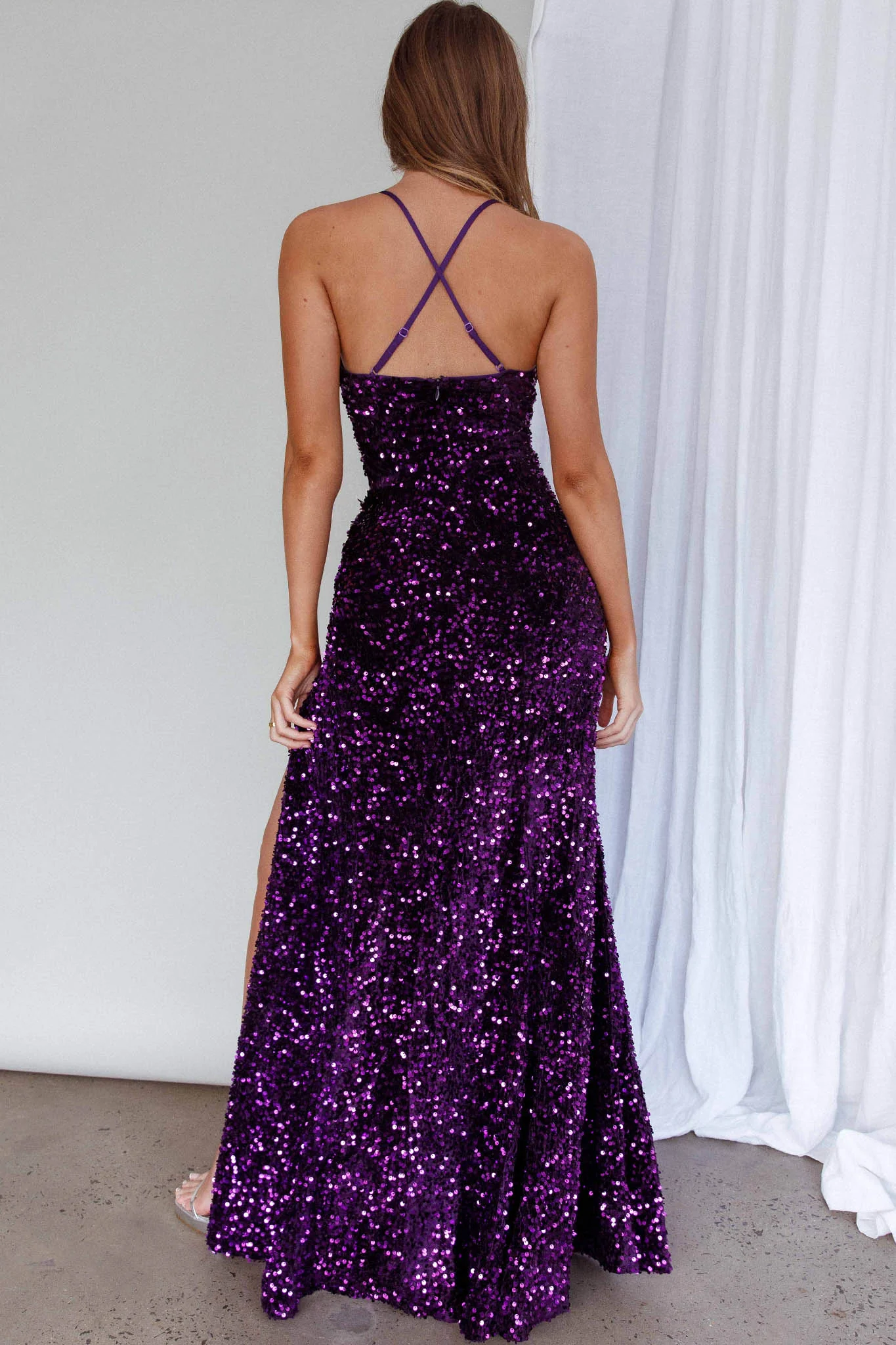 Bellerose Thigh Split Sequin Dress Purple - Sonourner