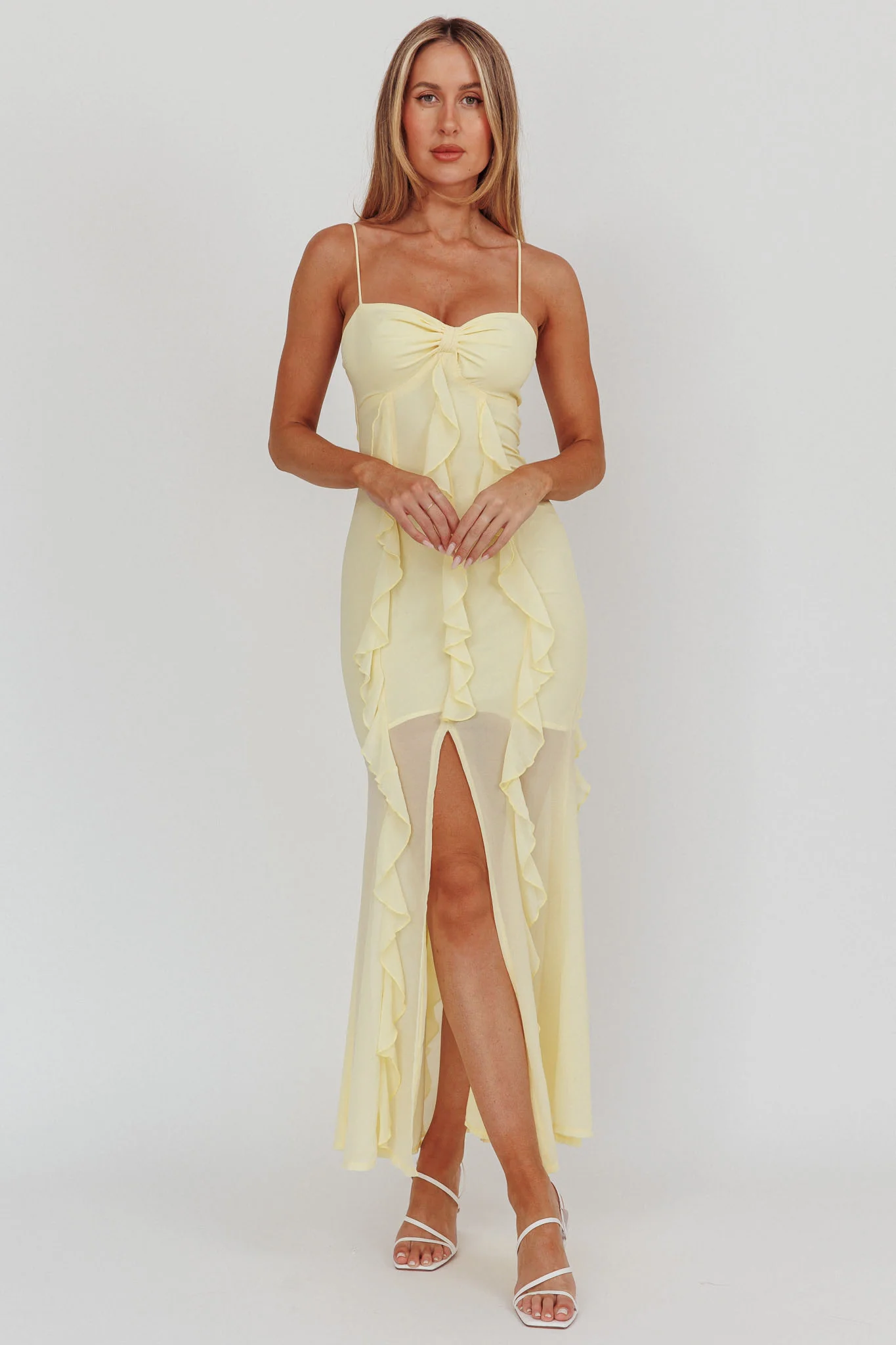Frannie Vertical Ruffle Maxi Dress Lemon - Sonourner