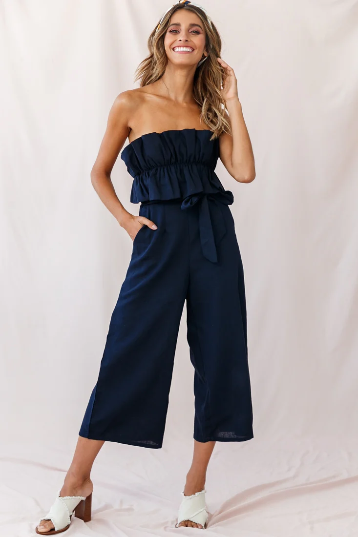 Thea Ruffle Crop Top Jumpsuit Navy - Sonourner