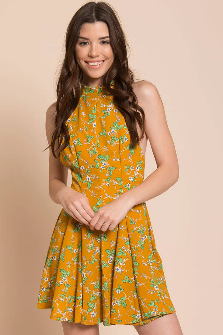 Janessa Floral Print Dress Mustard - Sonourner
