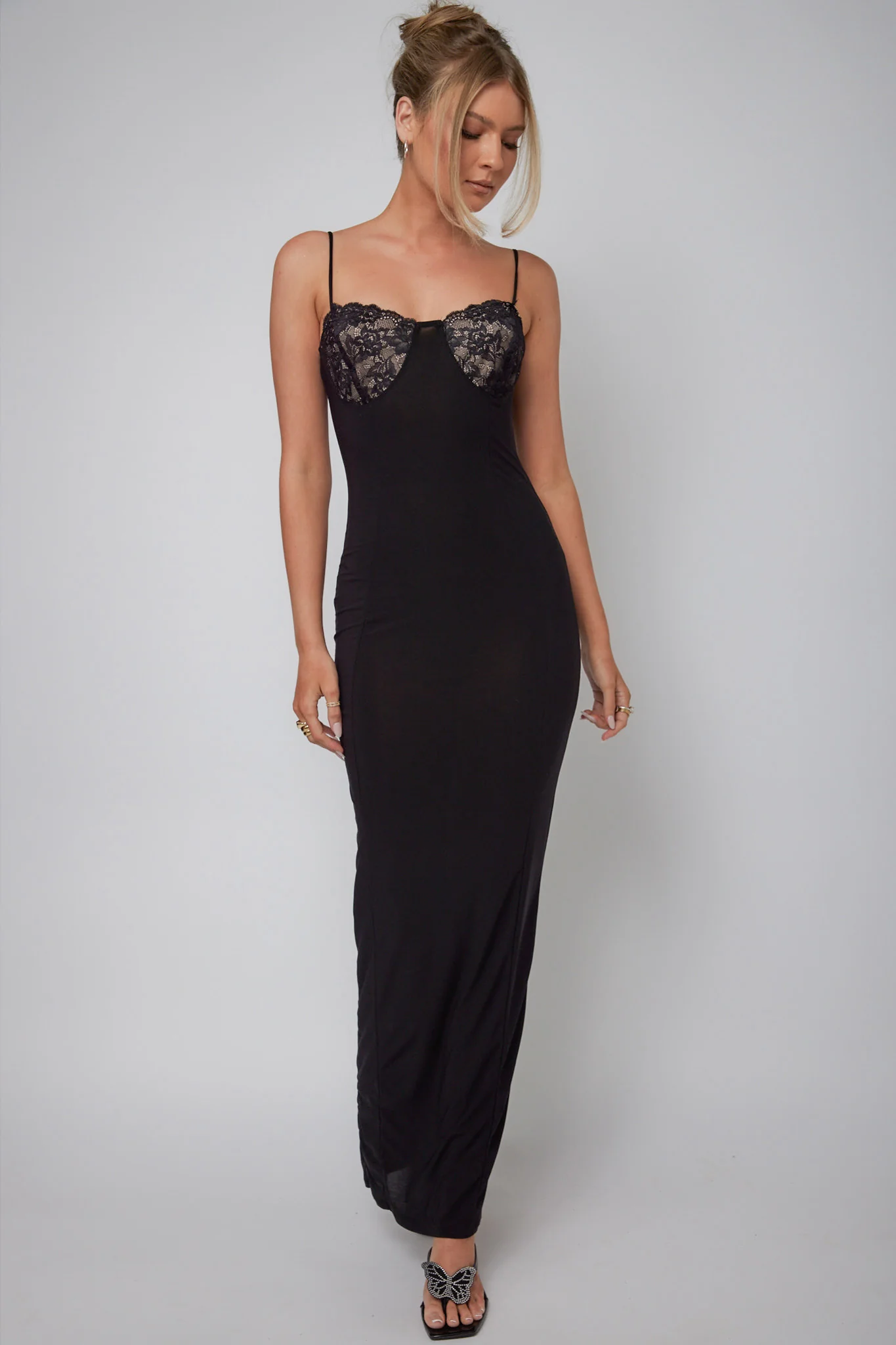 Ora Lace Bust Bodycon Maxi Dress Black - Sonourner