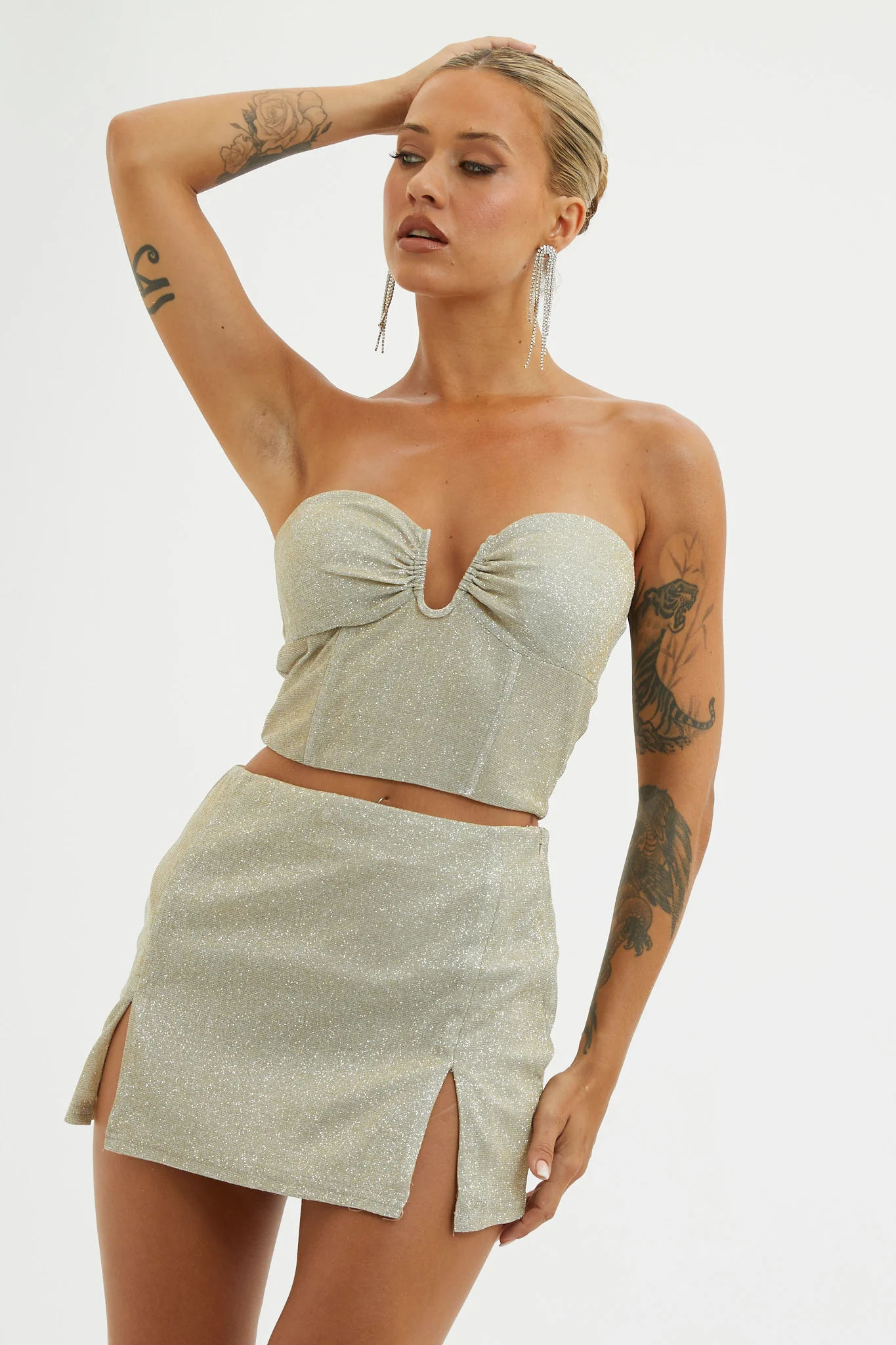 Tamira Split Mini Skirt Silver/Gold - Sonourner