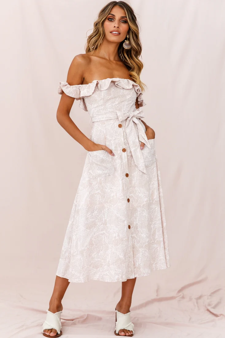 Matisse Off-Shoulder Placket Dress Blush Pattern - Sonourner