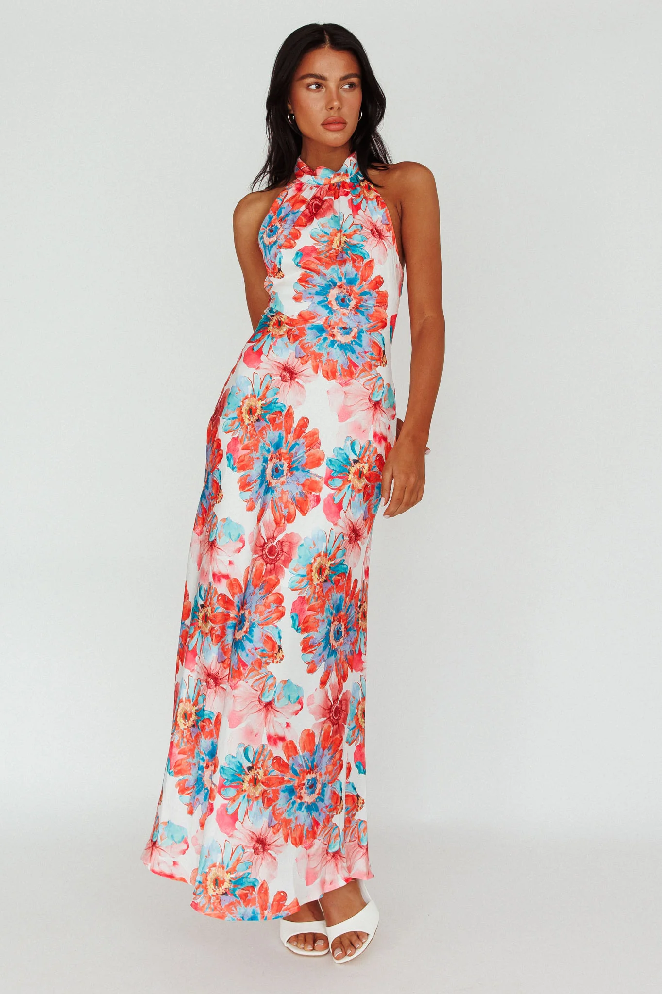 Shana Halterneck Maxi Dress Flowers Pink - Sonourner