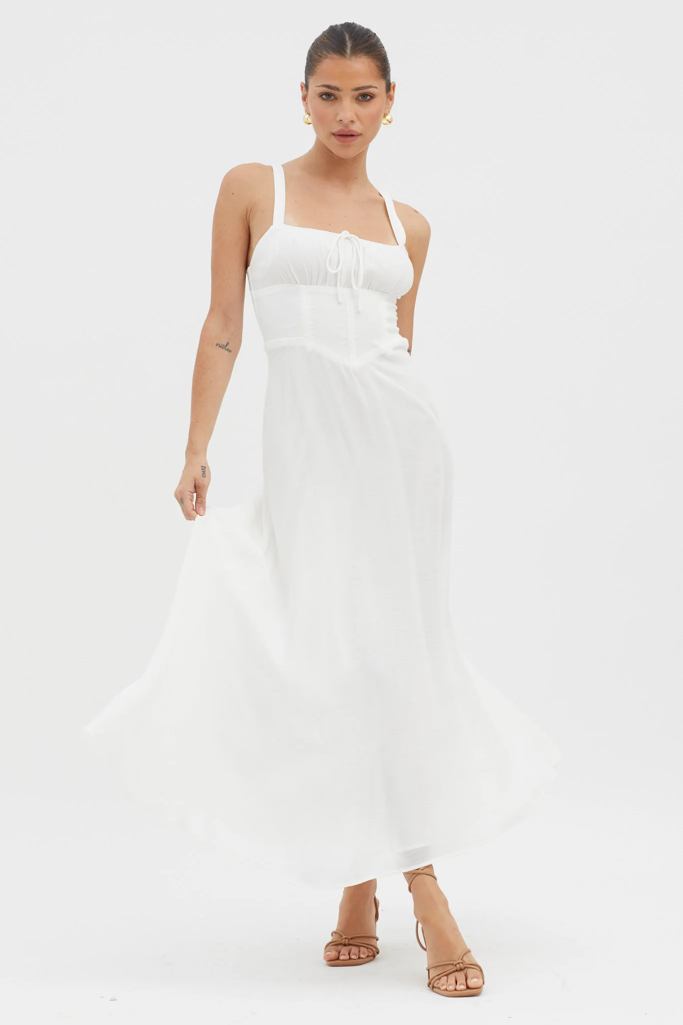 Sweet Pea Tied Bust A-Line Midi Dress White - Sonourner
