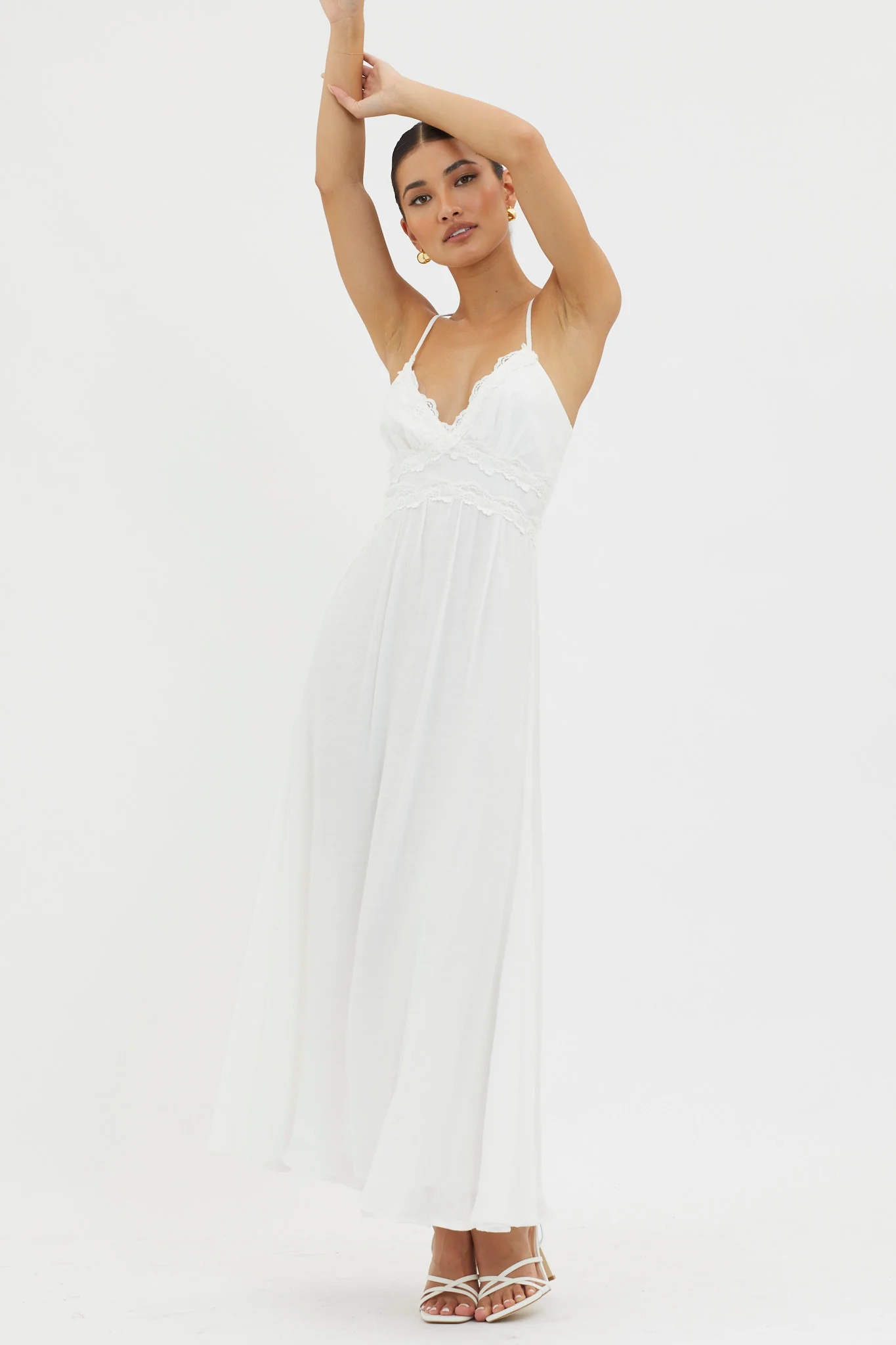 Slow It Down Lace Trim Maxi Dress White - Sonourner