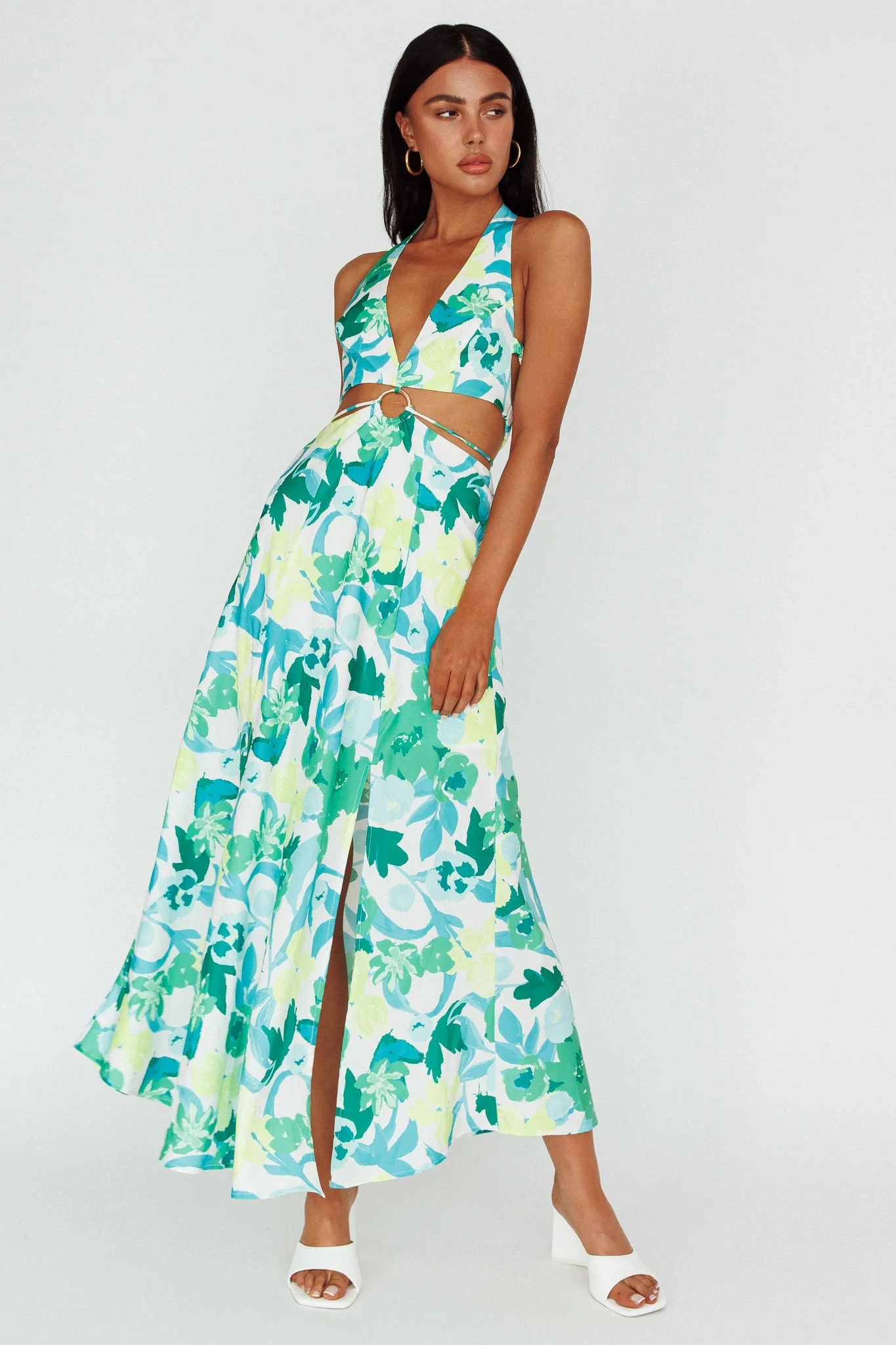 Tuscan Summers Cut-Out Midi Dress Floral Green - Sonourner