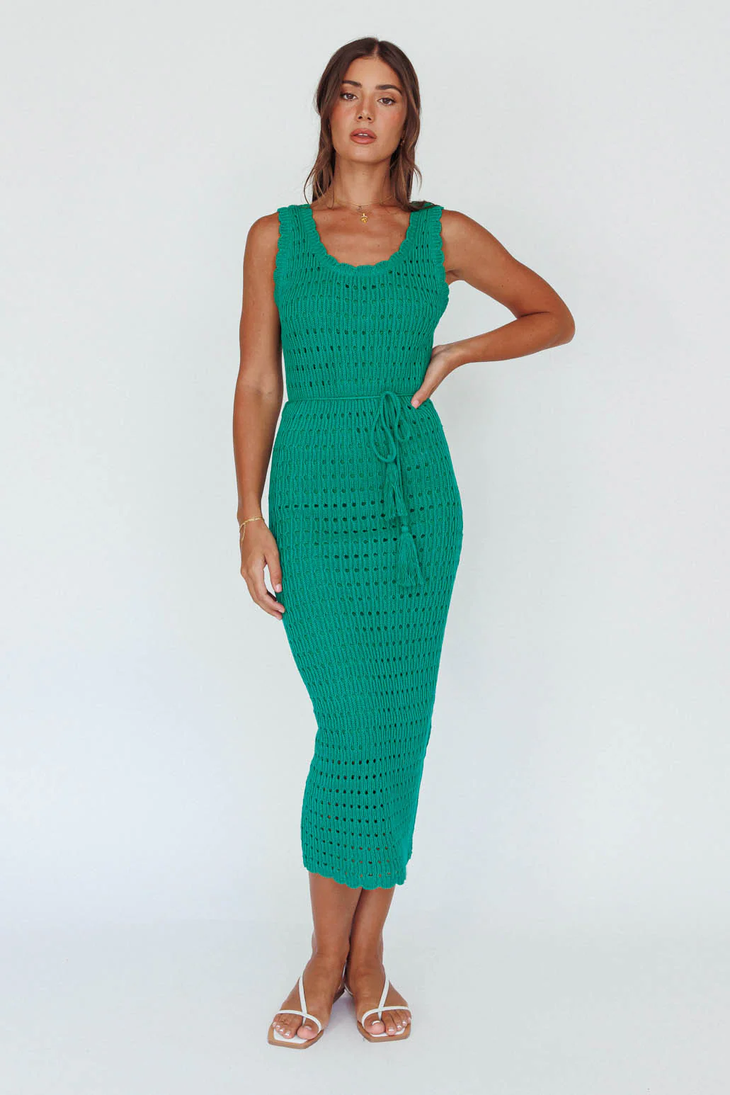 Wander Lust Crochet Midi Dress Green - Sonourner