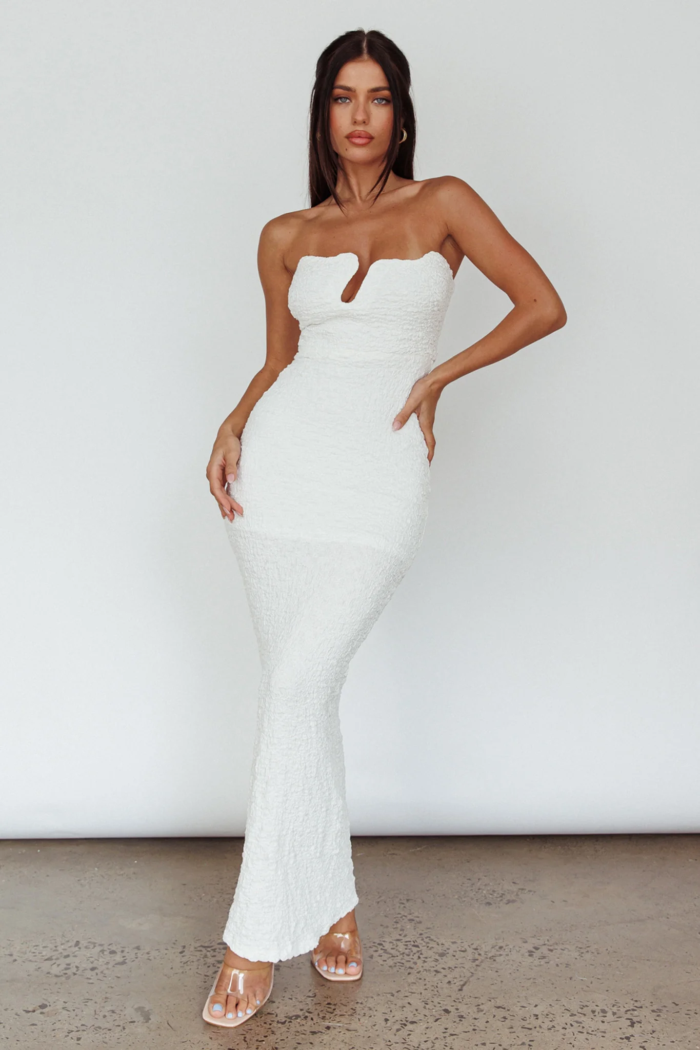 Horizon Strapless Textured Midi Dress White - Sonourner