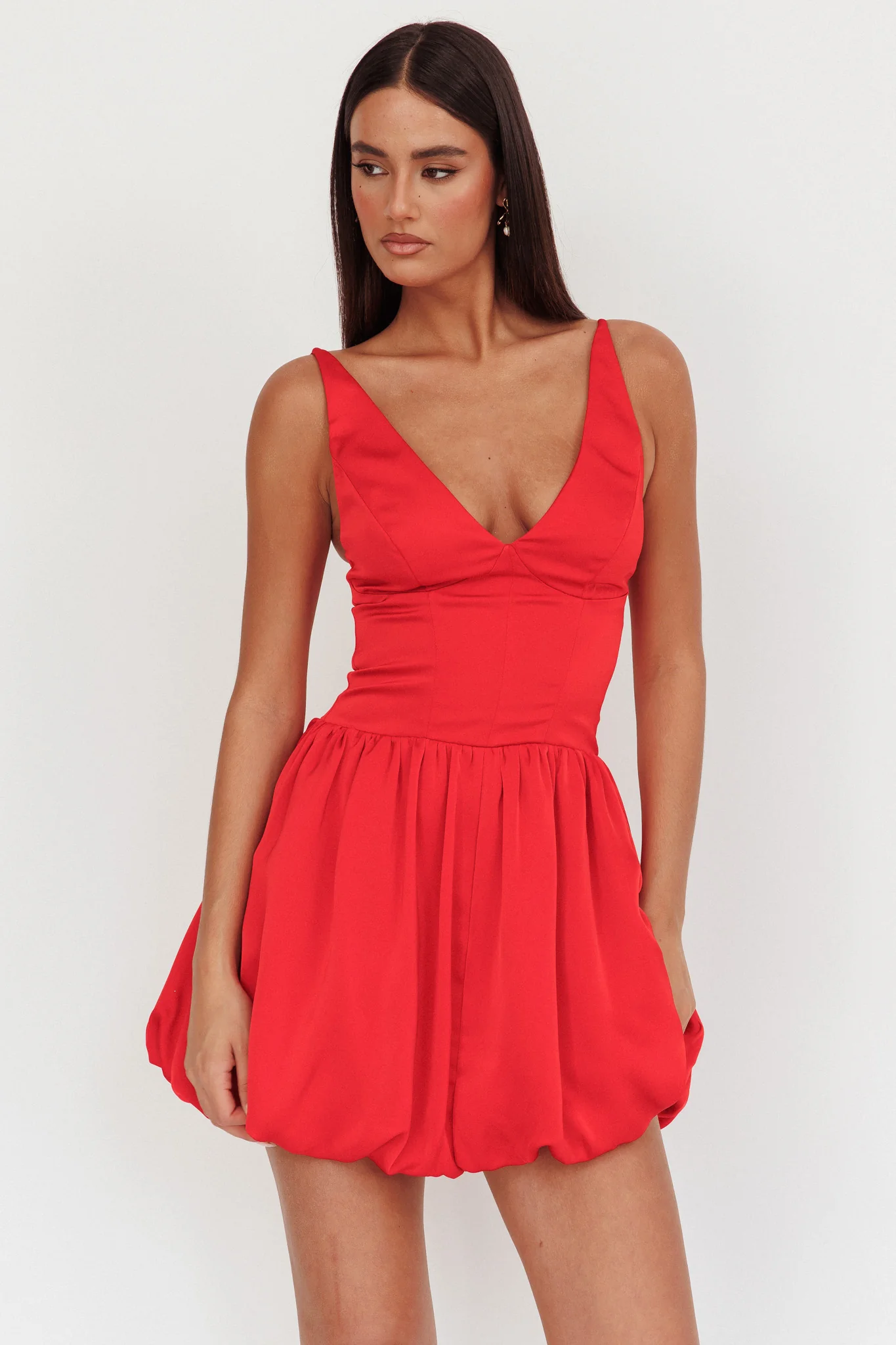 Eye Catching Balloon Skirt Mini Dress Red - Sonourner