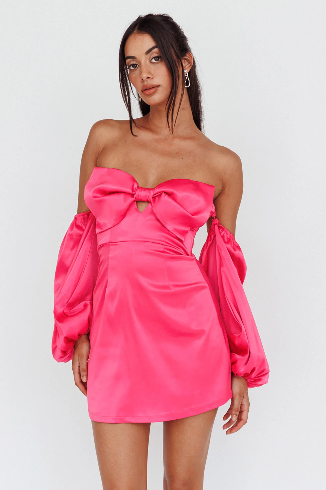 Lilly Off-Shoulder Bow Mini Dress Pink - Sonourner