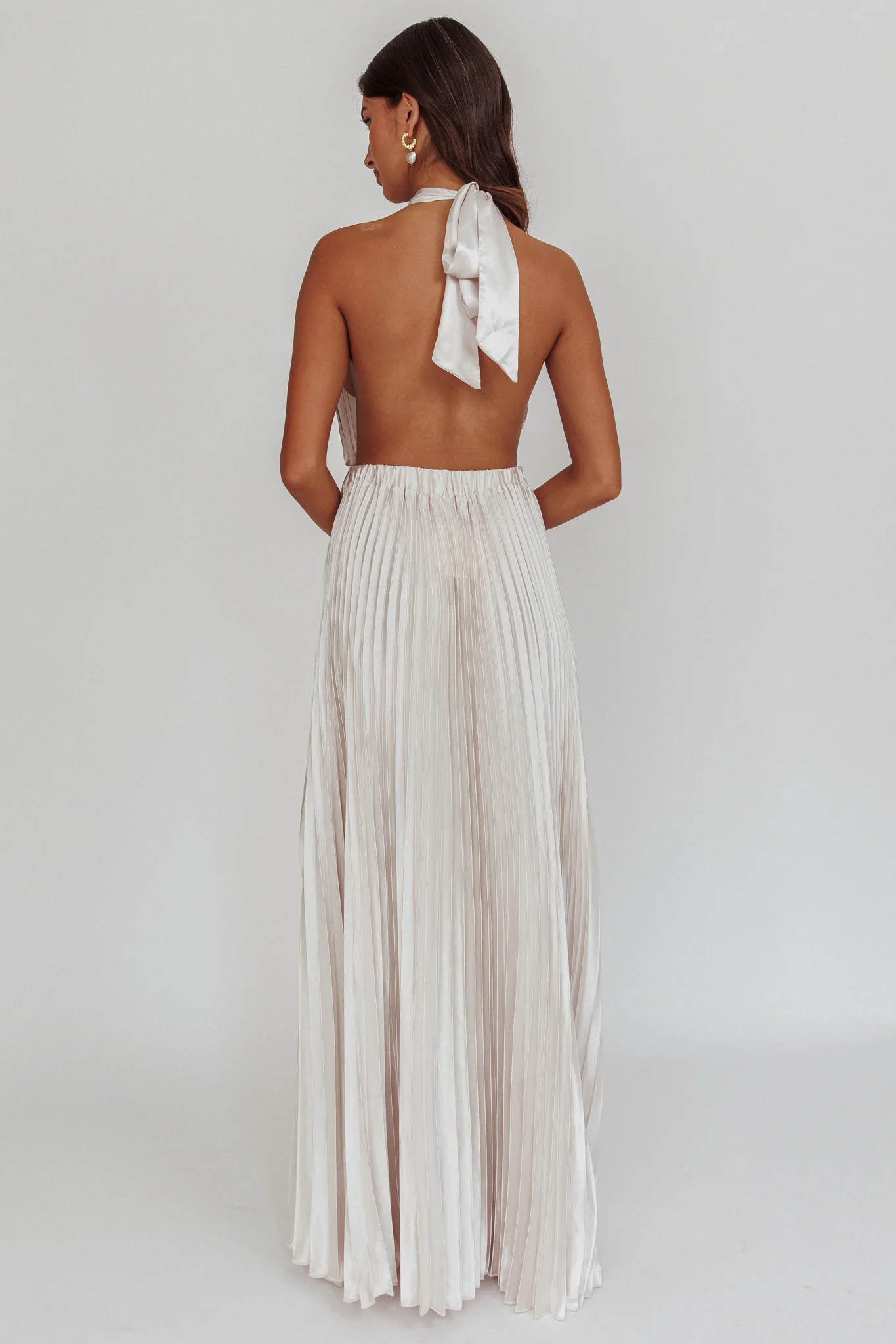 Monarch Pleated Satin Maxi Dress Champagne - Sonourner