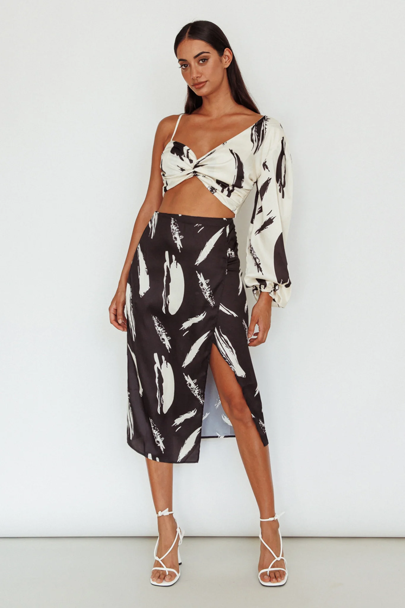 Amina Split Midi Skirt Printed Black - Sonourner
