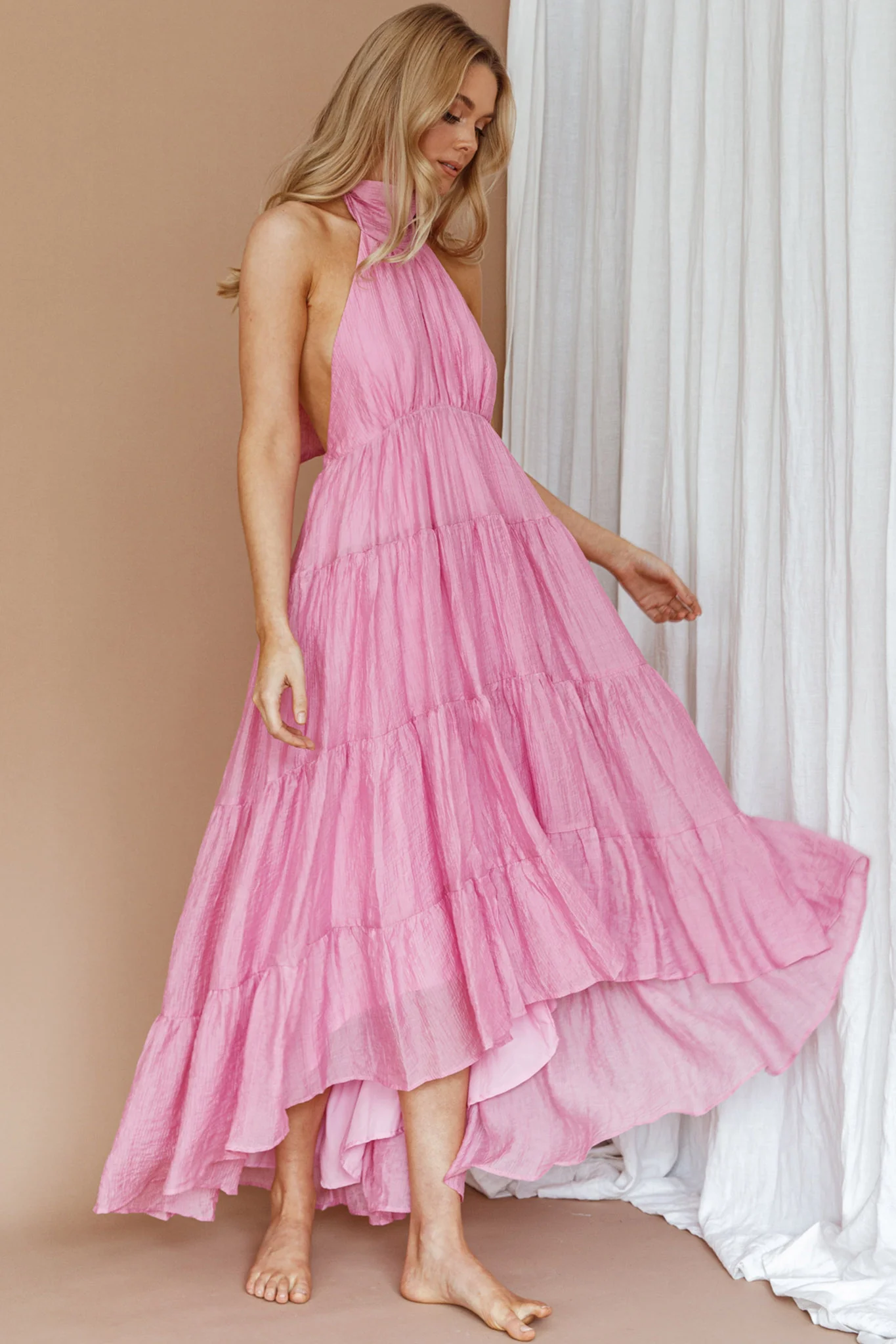 South Haven Halter Midi Dress Pink - Sonourner