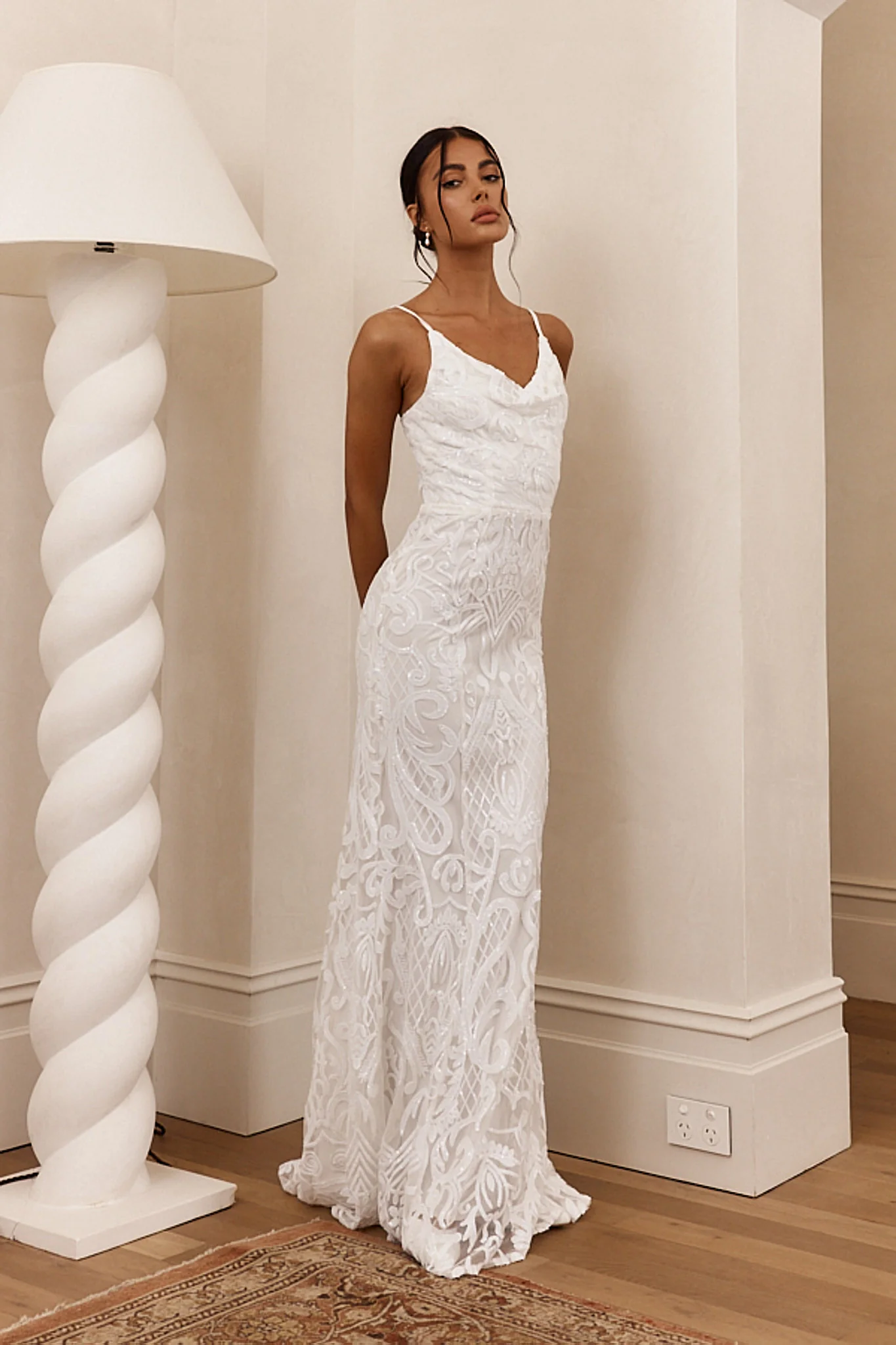 Cezanne Sequin Cowl Neck Maxi Dress White - Sonourner