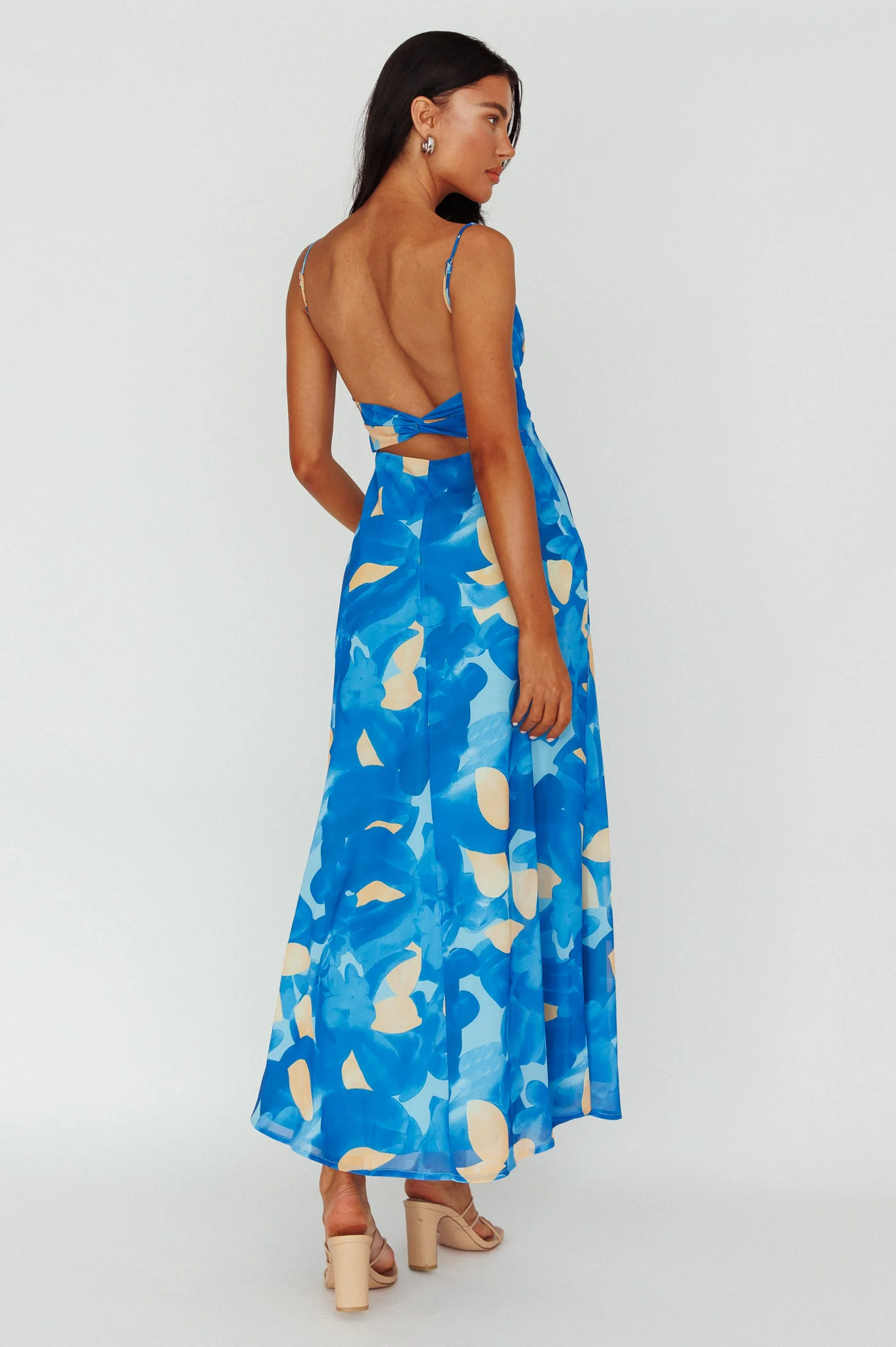 Nerida Twist Back Maxi Dress Print Blue - Sonourner