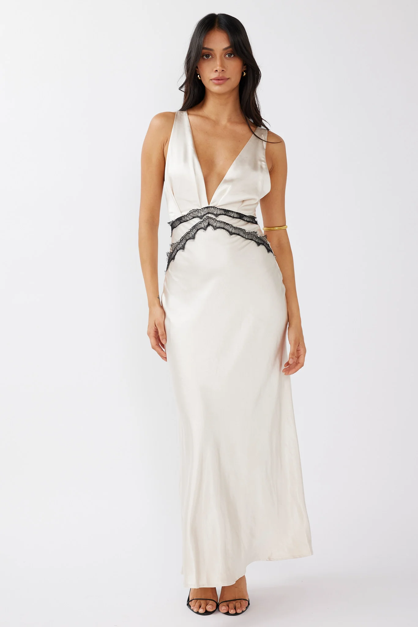 Theriz Lace Trim Tied Back Maxi Dress Champagne - Sonourner