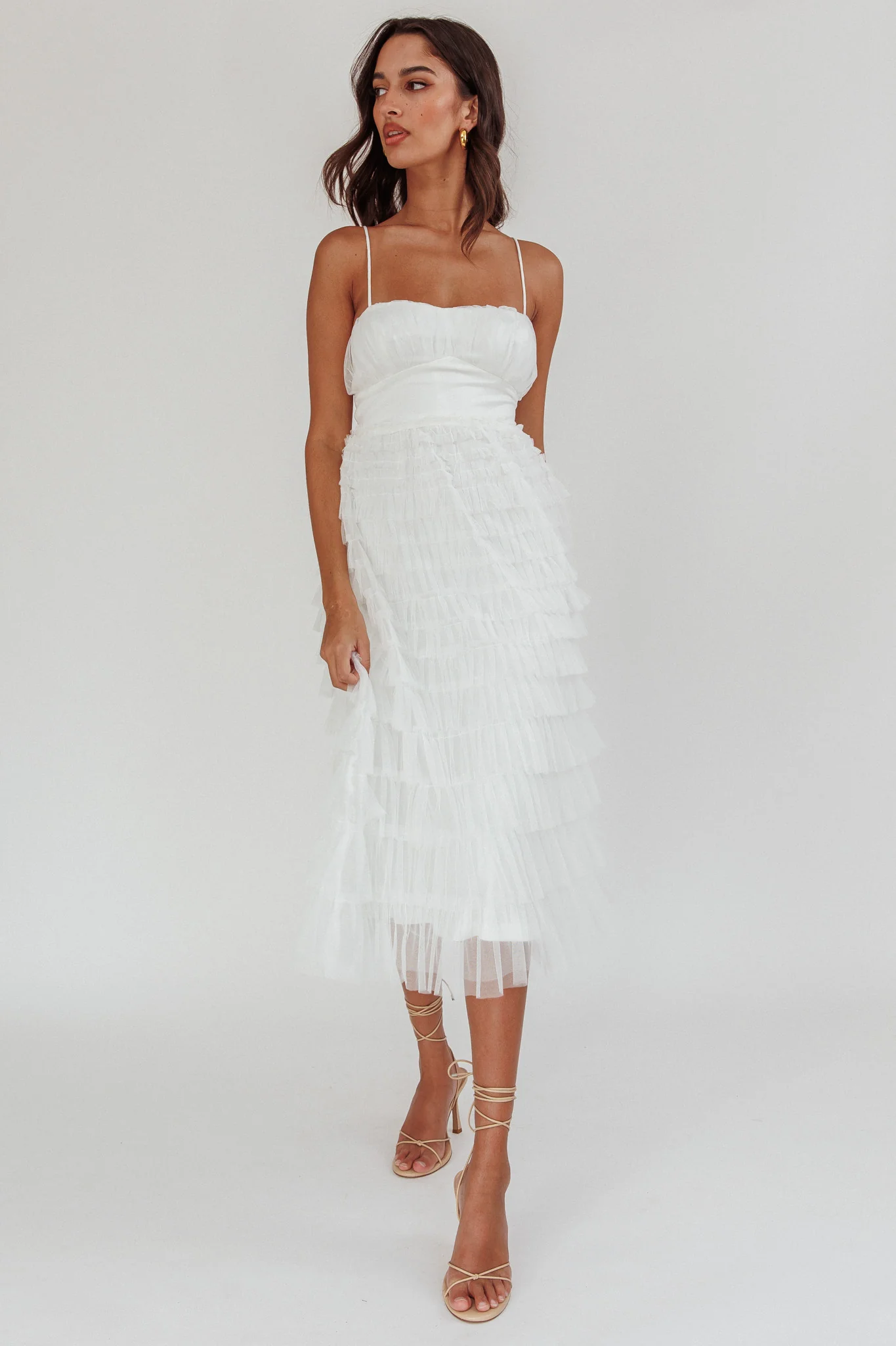 Garden Party Tiered Frill Midi Dress White - Sonourner