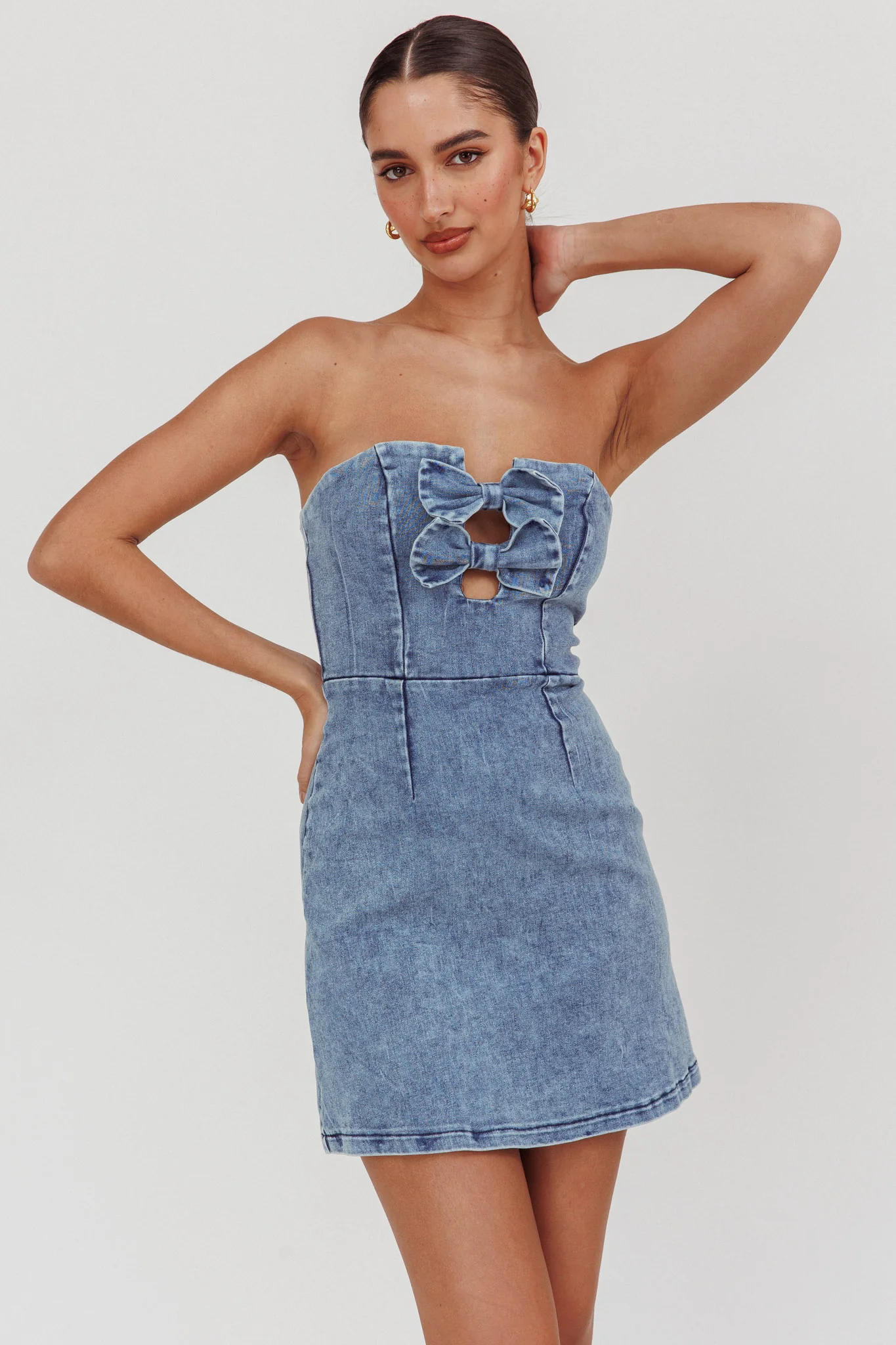 All For You Strapless Mini Dress Blue Denim - Sonourner