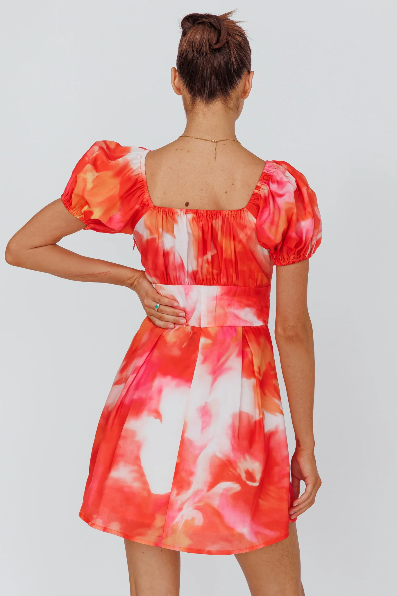 Shayna Puff Sleeve Mini Dress Print Red - Sonourner