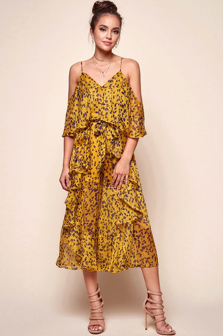 Constance Flowy Summer Jumpsuit Yellow Mustard - Sonourner