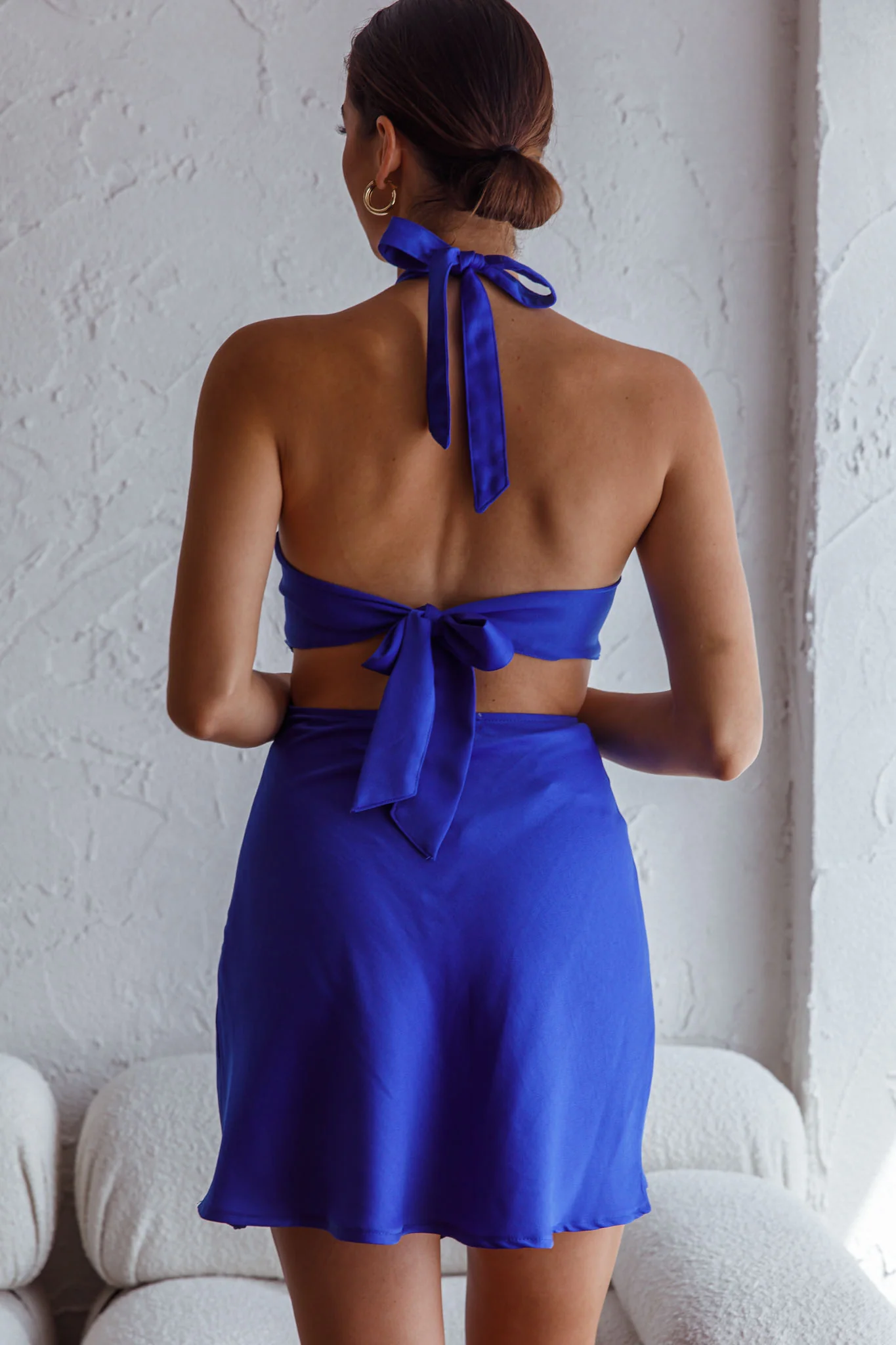 Acapulco Halterneck Tie-Up Back Satin Mini Dress Cobalt Blue - Sonourner