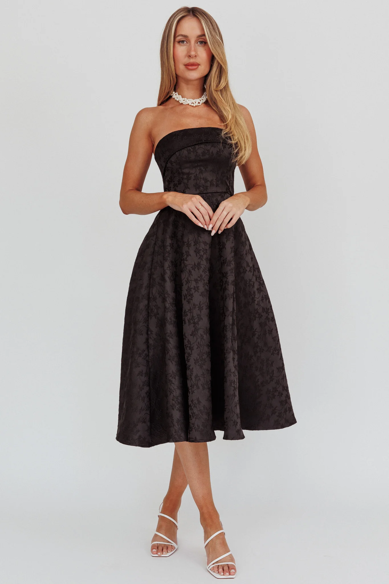Worship Strapless A-Line Midi Dress Black - Sonourner