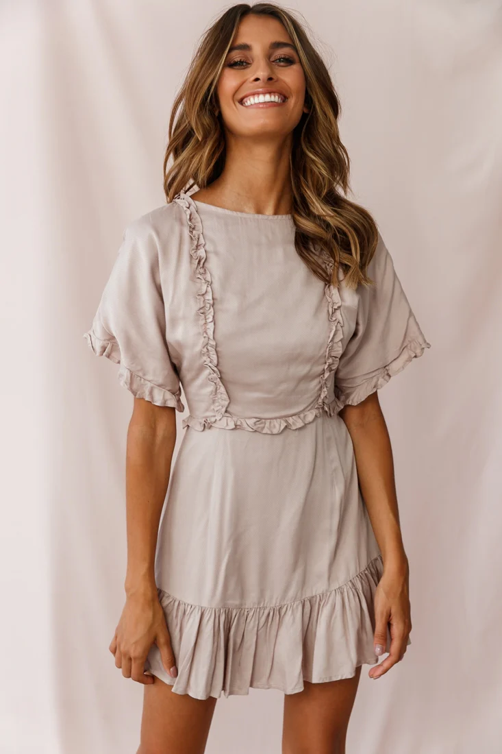 Thursday Ruffle Detail Lace-Up Back Dress Mocha - Sonourner