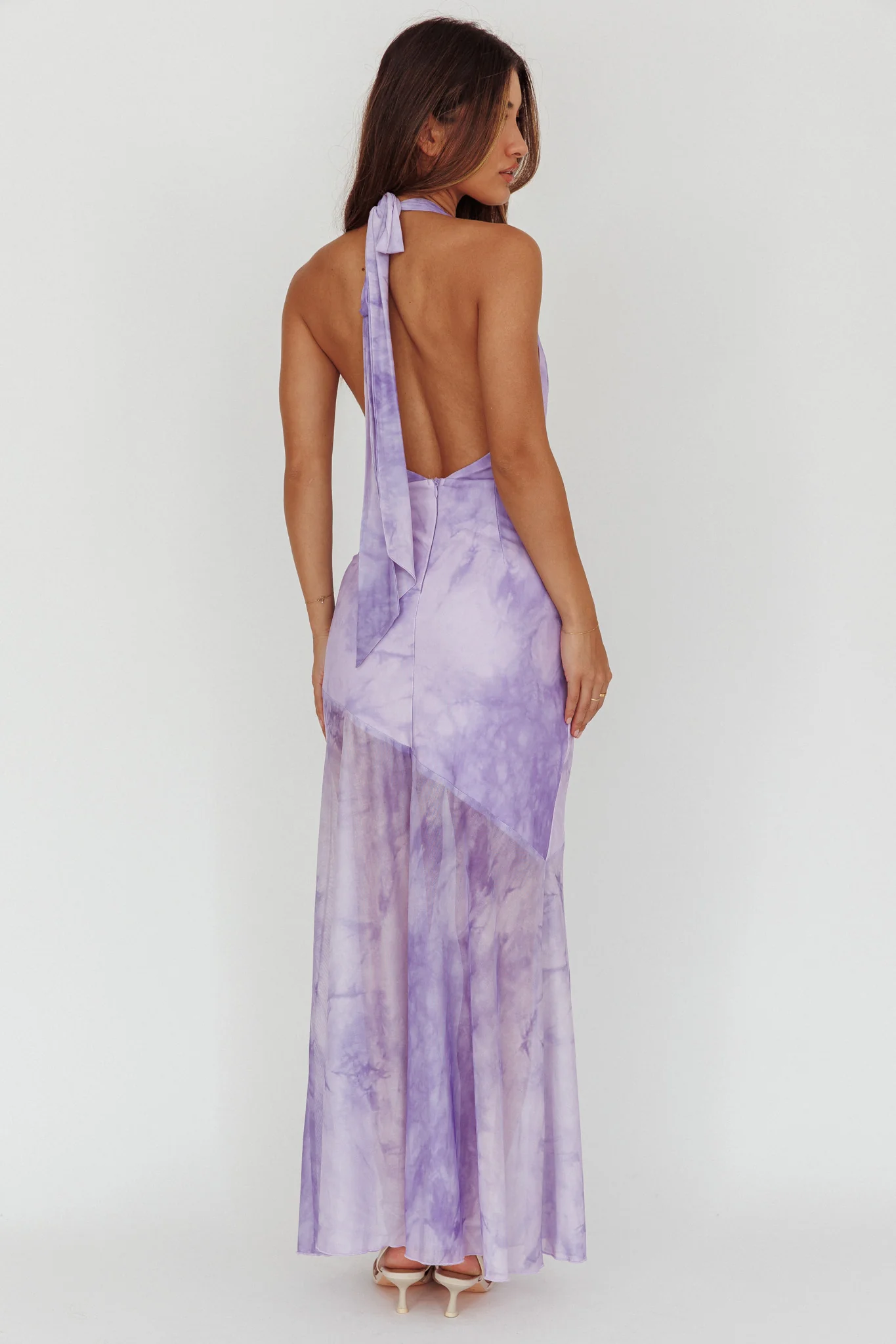 Locket Halterneck Maxi Dress Marbled Lilac - Sonourner