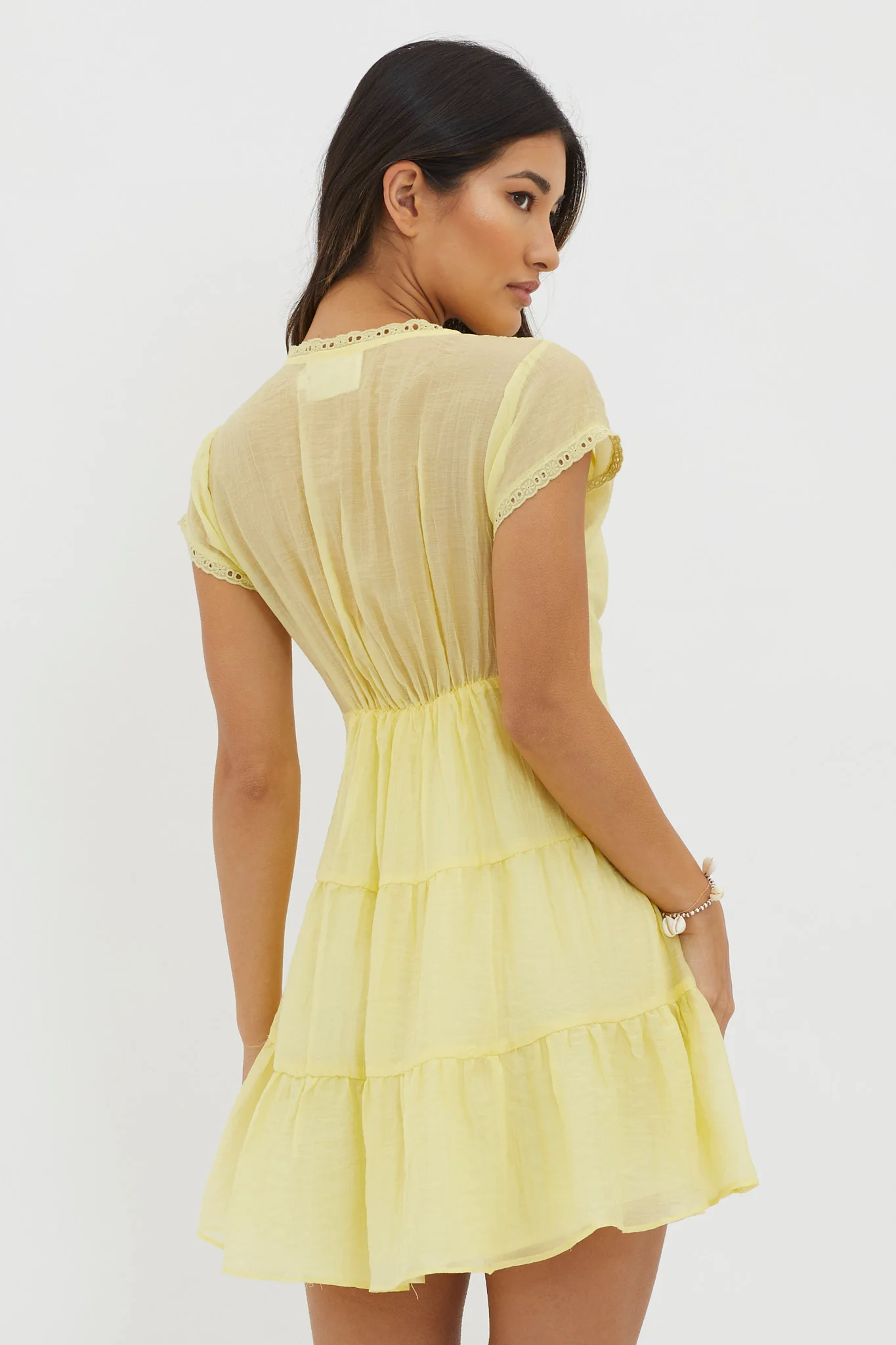 Azura Scalloped Lace Mini Dress Lemon - Sonourner
