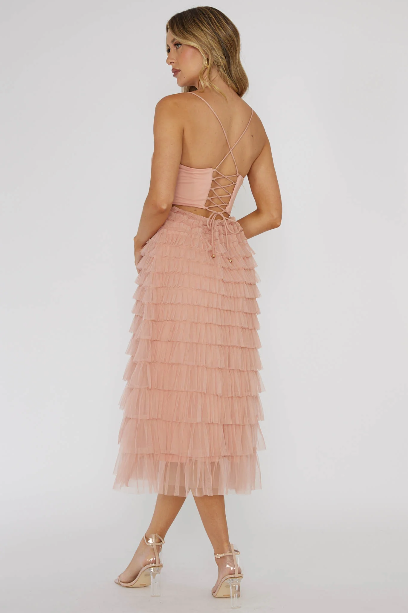 Garden Party Tiered Frill Midi Dress Blush - Sonourner