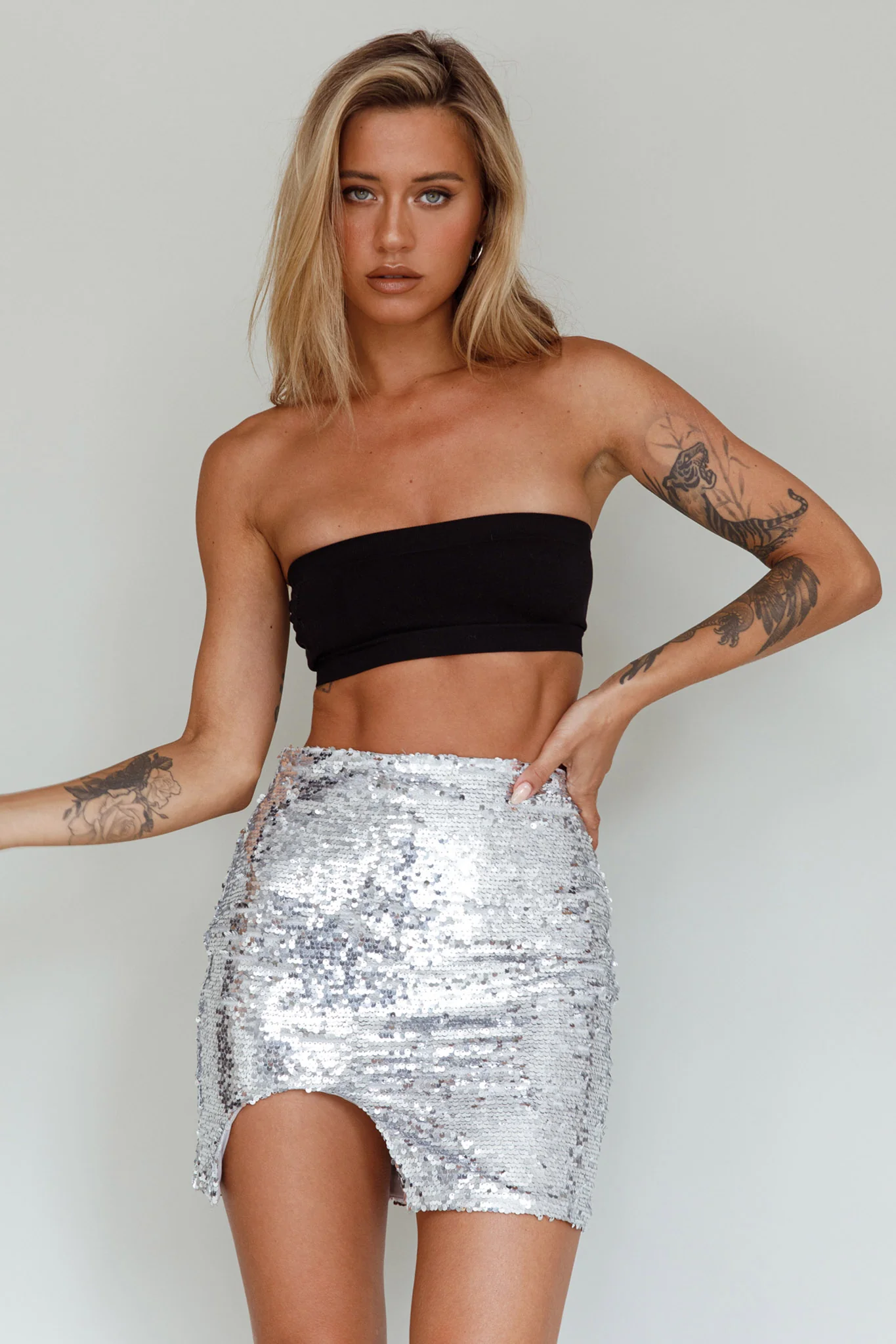 Luna Heart Sequin Mini Skirt Silver - Sonourner