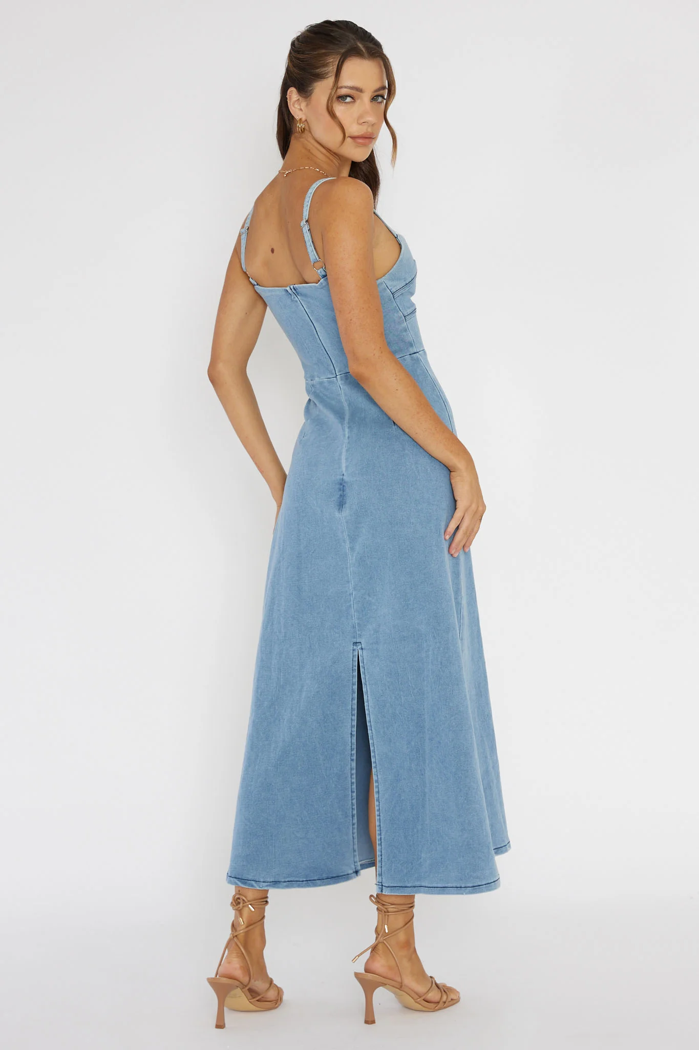 Love To Love Sweetheart Neckline Midi Dress Denim Blue - Sonourner