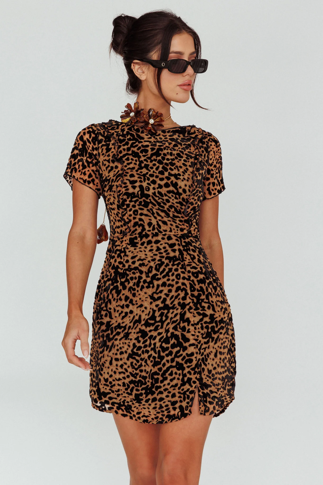 Ring Leader Short Sleeve Mini Dress Leopard Black - Sonourner