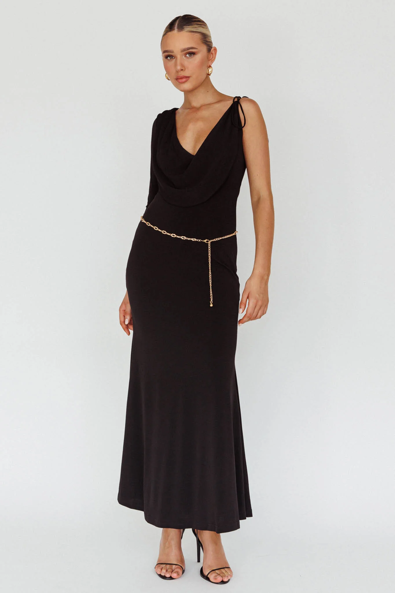 Star Walker One Sleeve Maxi Dress Black - Sonourner