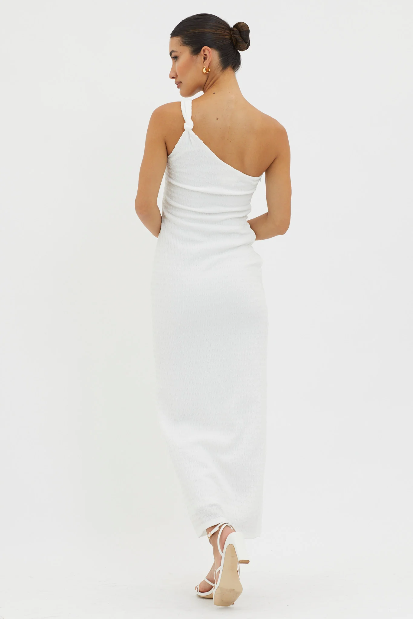 Clean Slate One-Shoulder Smocked Midi Dress White - Sonourner