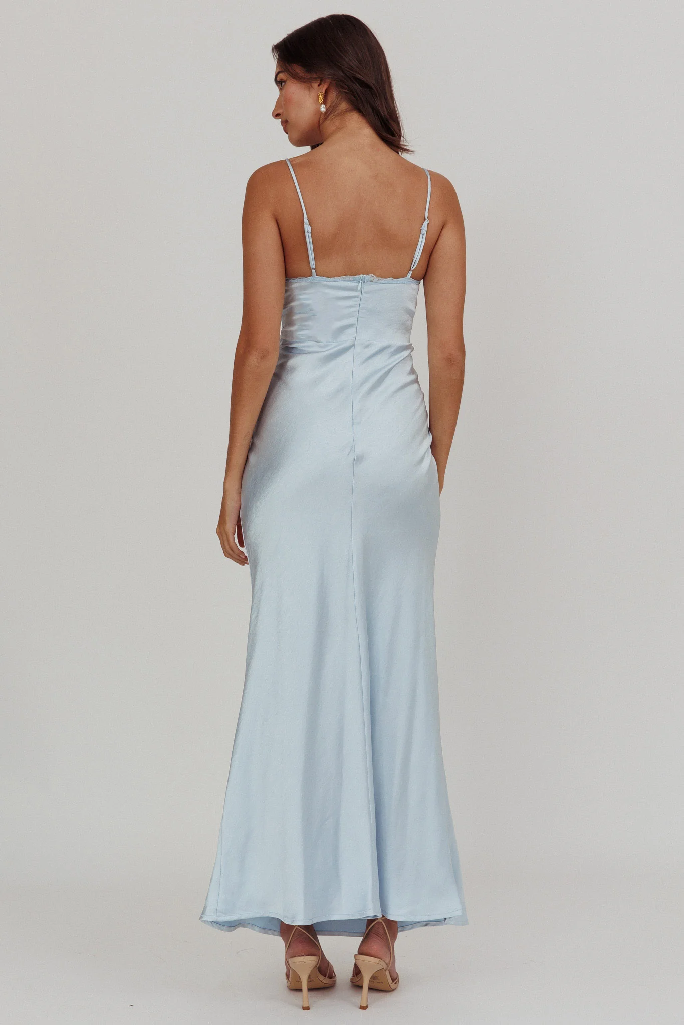 Her theory Lace Trim Maxi Dress Steel Blue - Sonourner