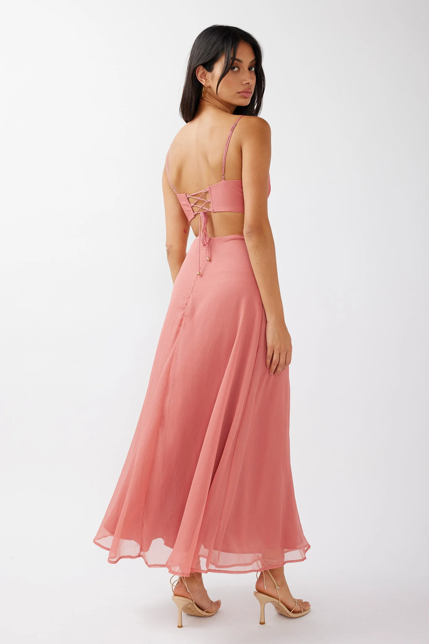 More Love Lace Trim Cut-Out Midi Dress Pink - Sonourner