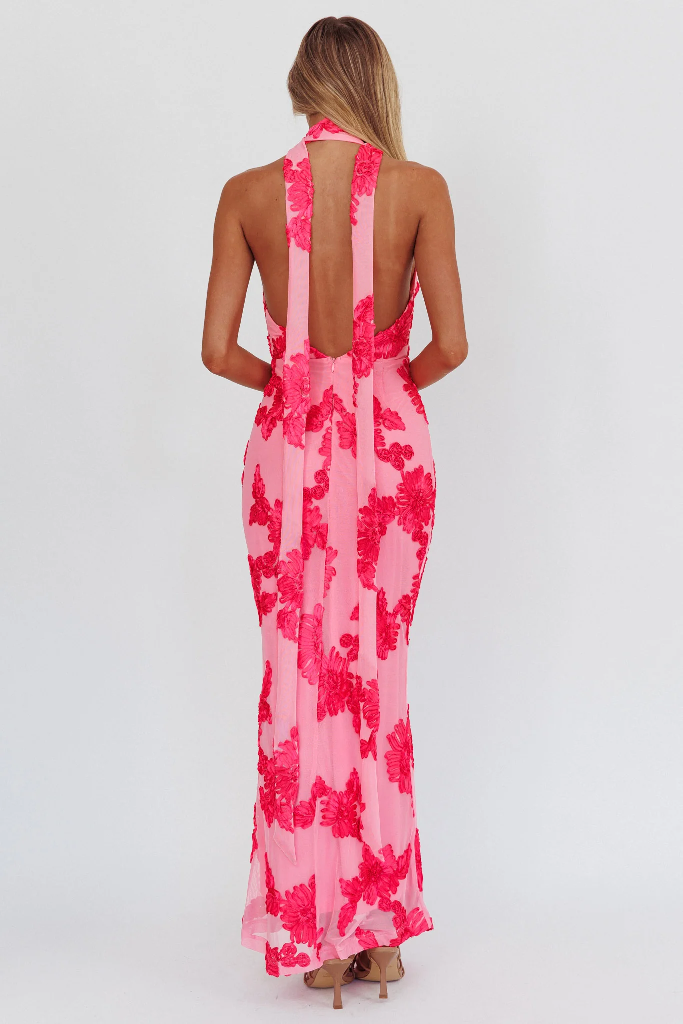 Cipriana Backless Halter Maxi Dress Embellished Pink - Sonourner