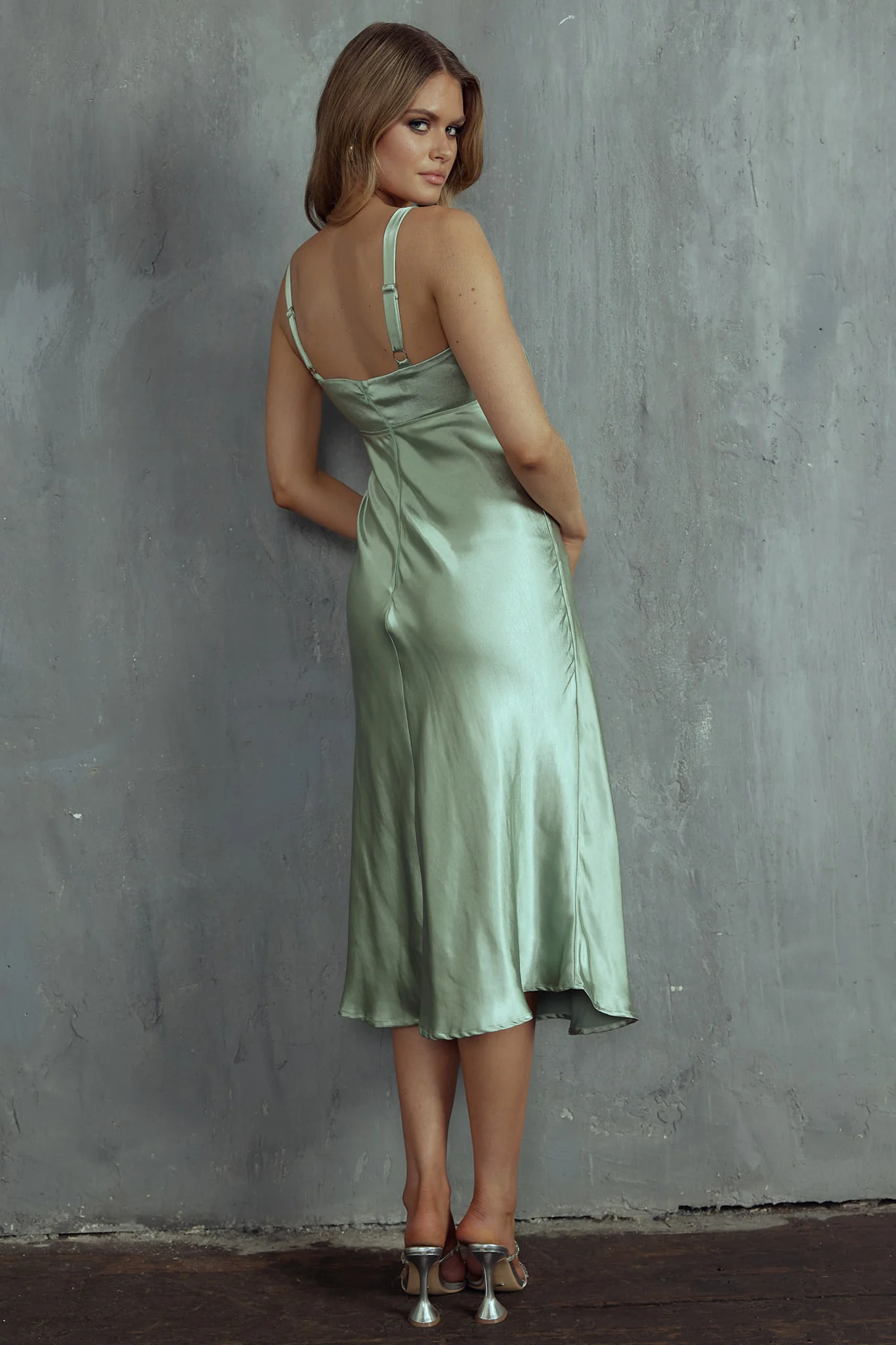 Perfect Day Satin Midi Dress Olive - Sonourner