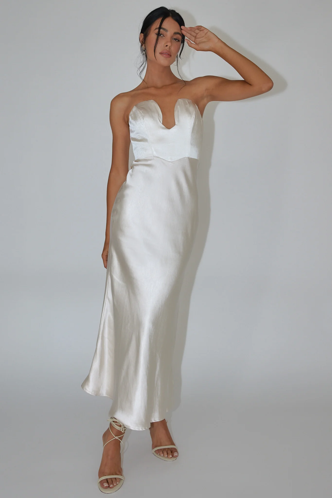 Encore Strapless Satin Maxi Dress Champagne - Sonourner