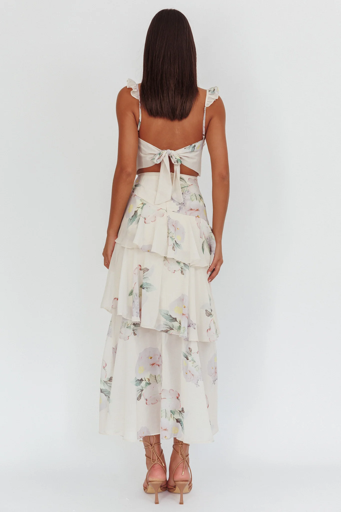 Veda Ruffle Strap Split Maxi Dress Magnolia Cream - Sonourner