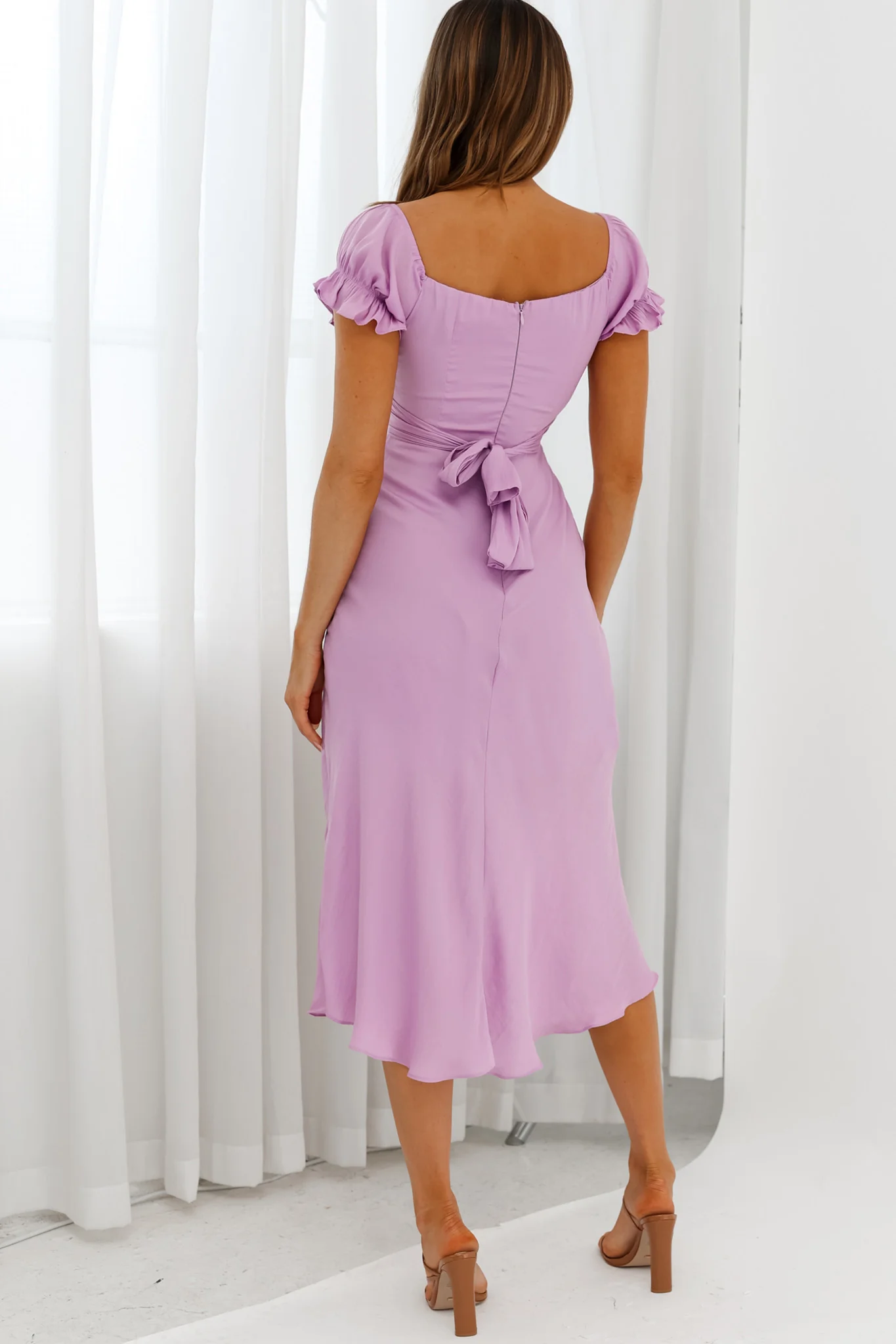 Linka Off-Shoulder Tie Back Midi Dress Lilac - Sonourner